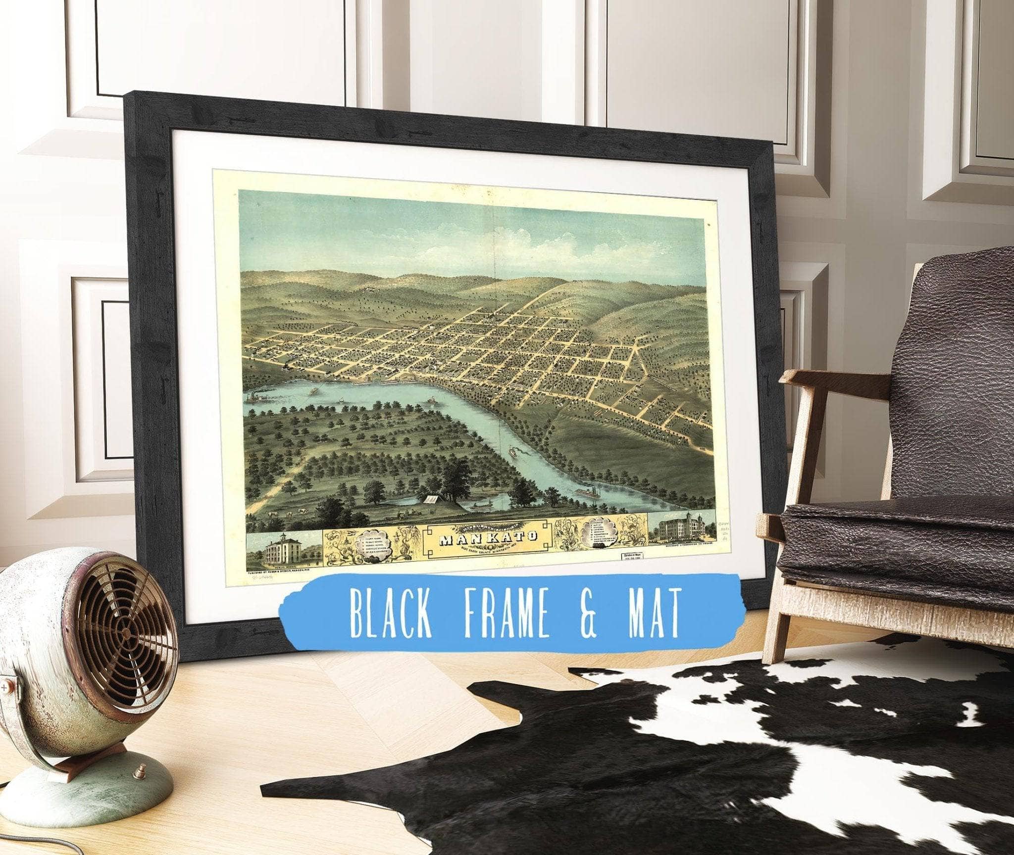 Birds Eye View Of The City Of Mankato Blue Earth County Minnesota 1870 State of Minnesota - Image 3