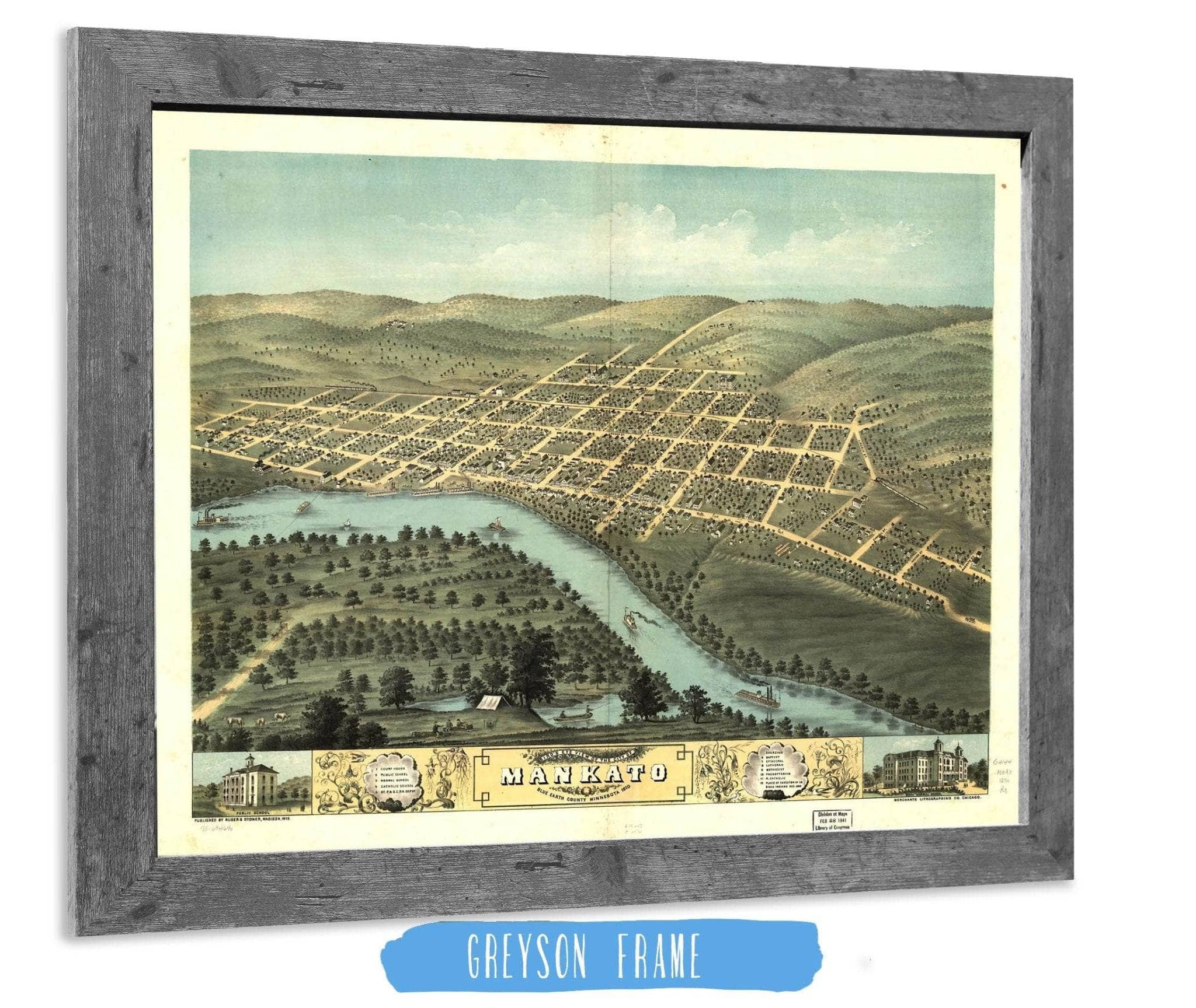 Birds Eye View Of The City Of Mankato Blue Earth County Minnesota 1870 State of Minnesota - Image 6