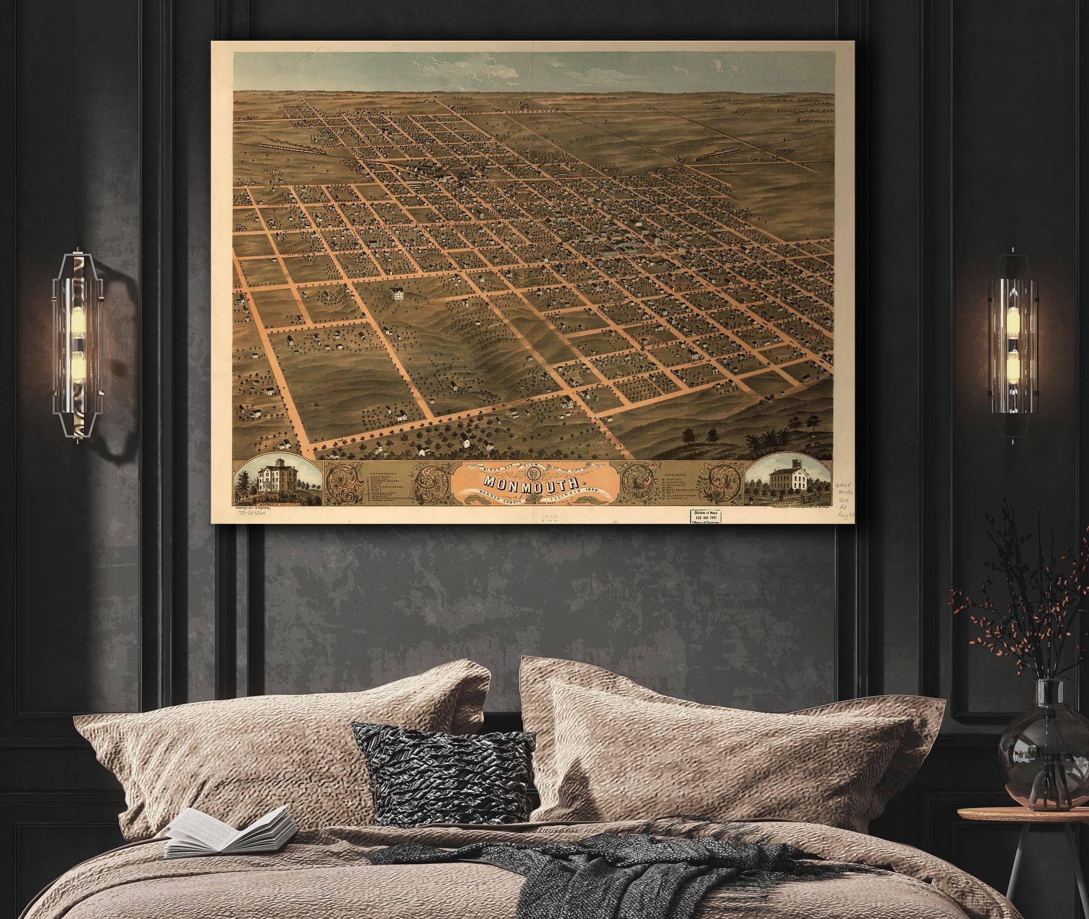Birds Eye View Of The City Of Monmouth Warren County Illinois 1869 State of Illinois - Image 3