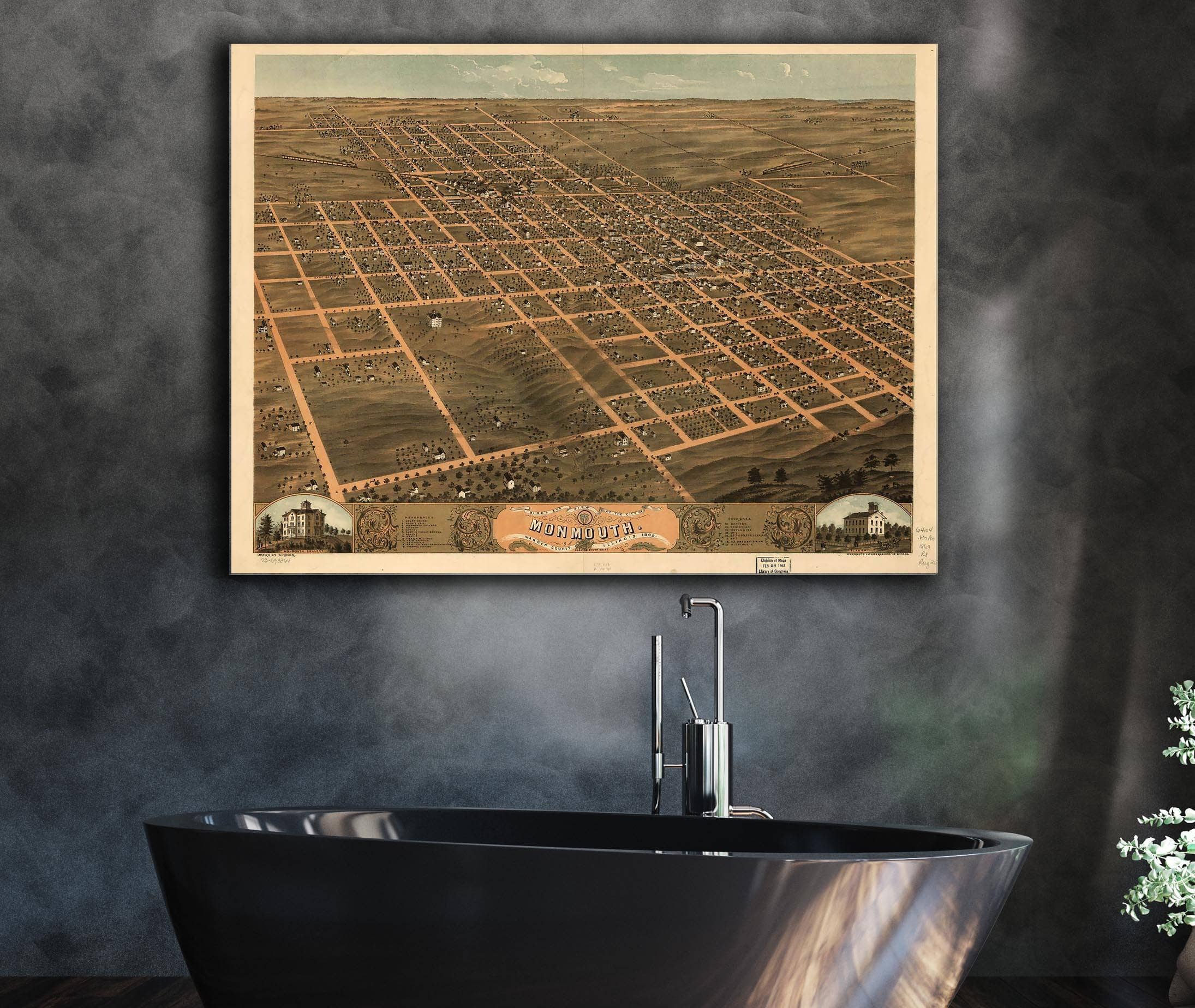 Birds Eye View Of The City Of Monmouth Warren County Illinois 1869 State of Illinois - Image 5