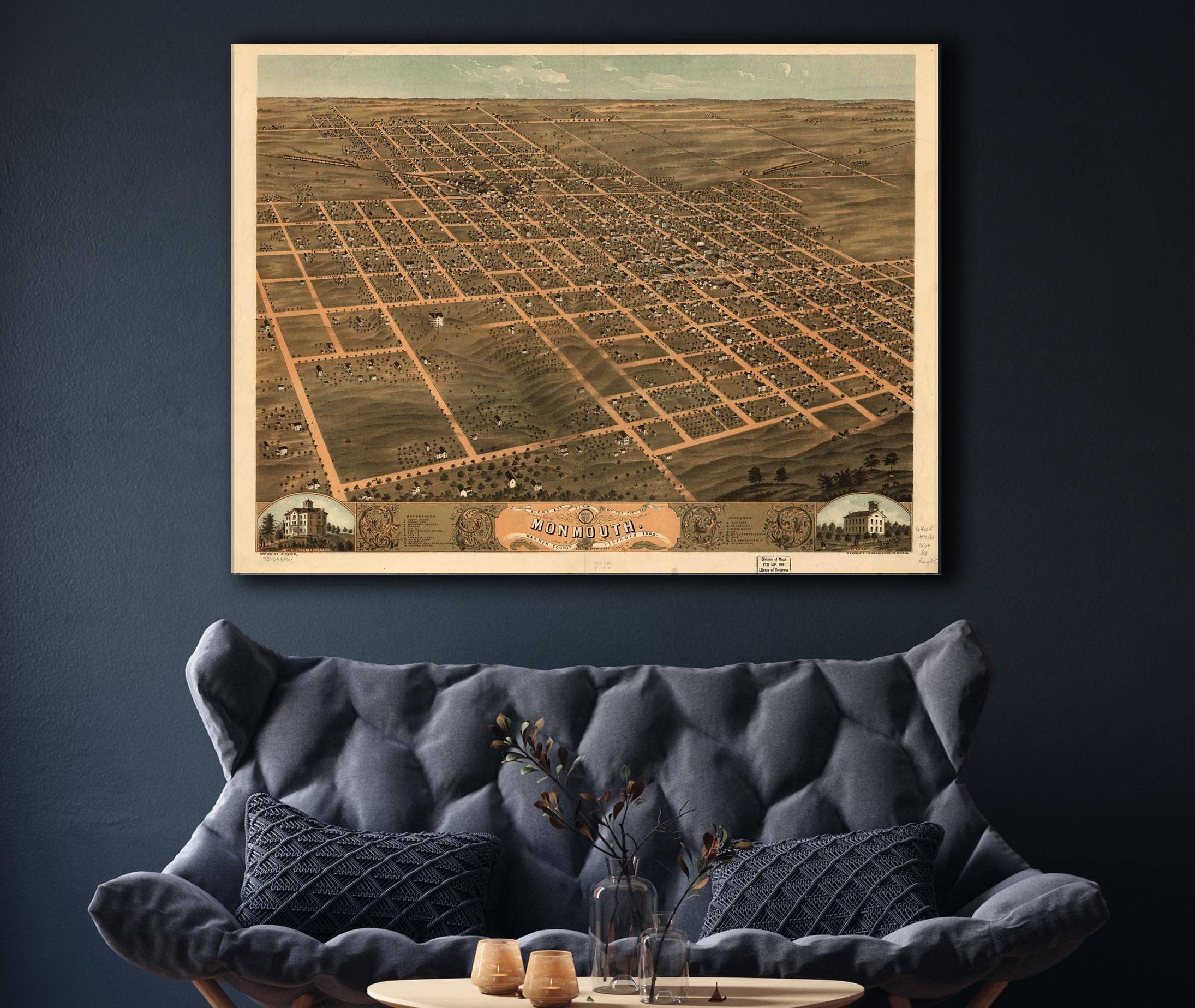 Birds Eye View Of The City Of Monmouth Warren County Illinois 1869 State of Illinois - Image 7