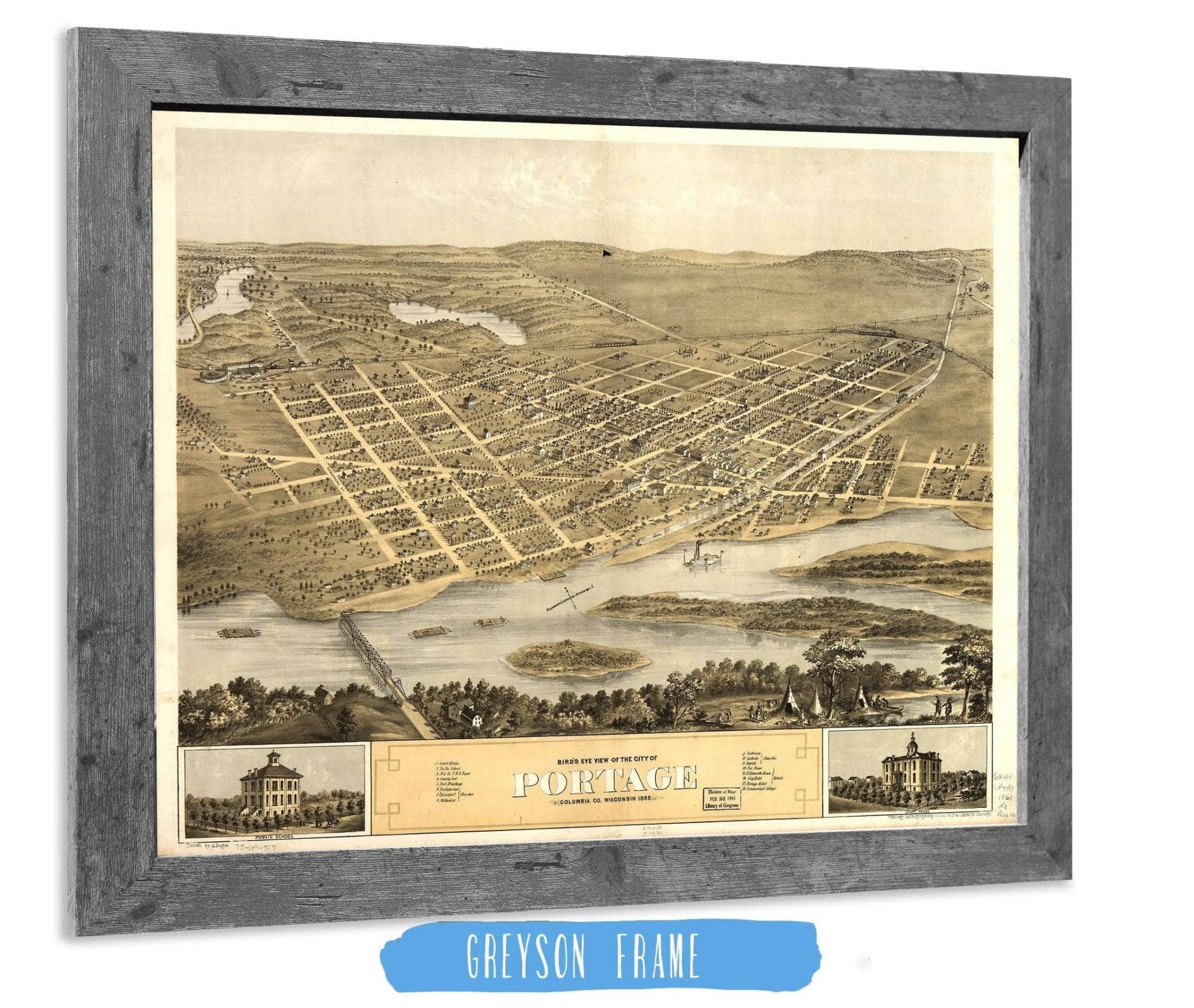 Birds Eye View Of The City Of Portage Columbia Co Wisconsin 1868 State of Wisconsin - Image 6