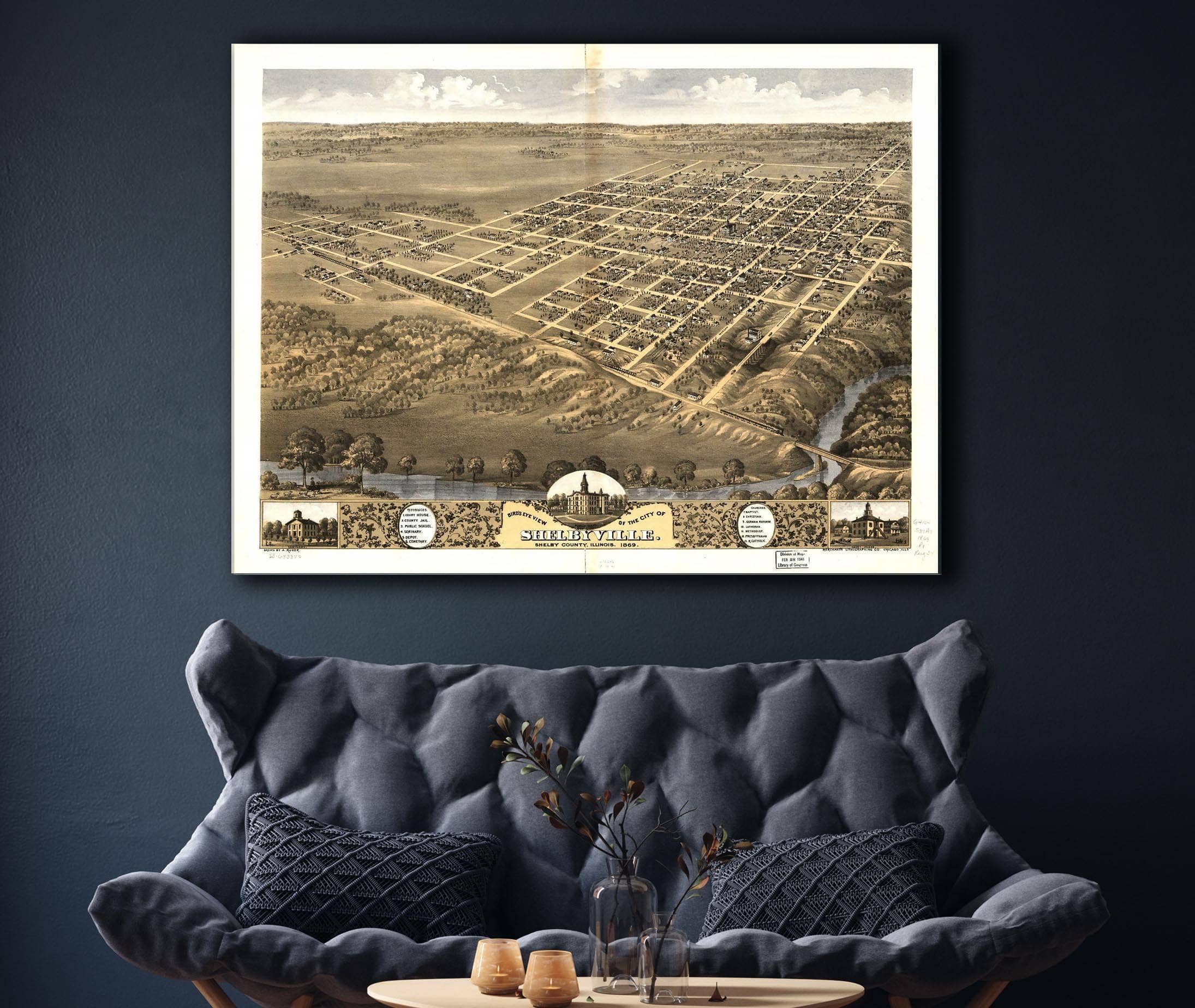 Birds Eye View Of The City Of Shelbyville Shelby County Illinois 1869 State of Illinois - Image 7