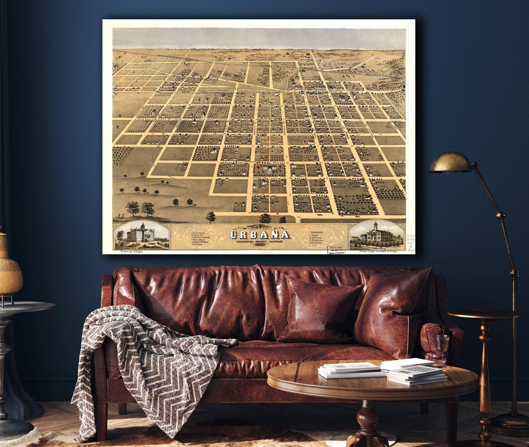 Birds Eye View Of The City Of Urbana Champaign County Illinois 1869 State of Illinois - Image 4