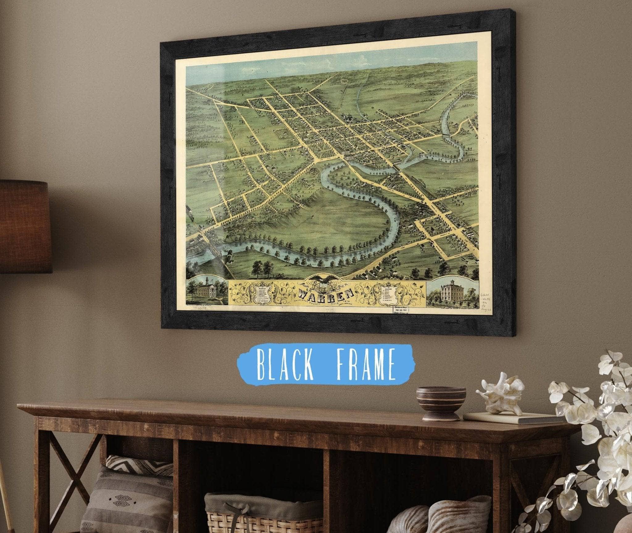 Birds Eye View Of Warren Trumbull County Ohio 1870 State of Ohio - Image 2