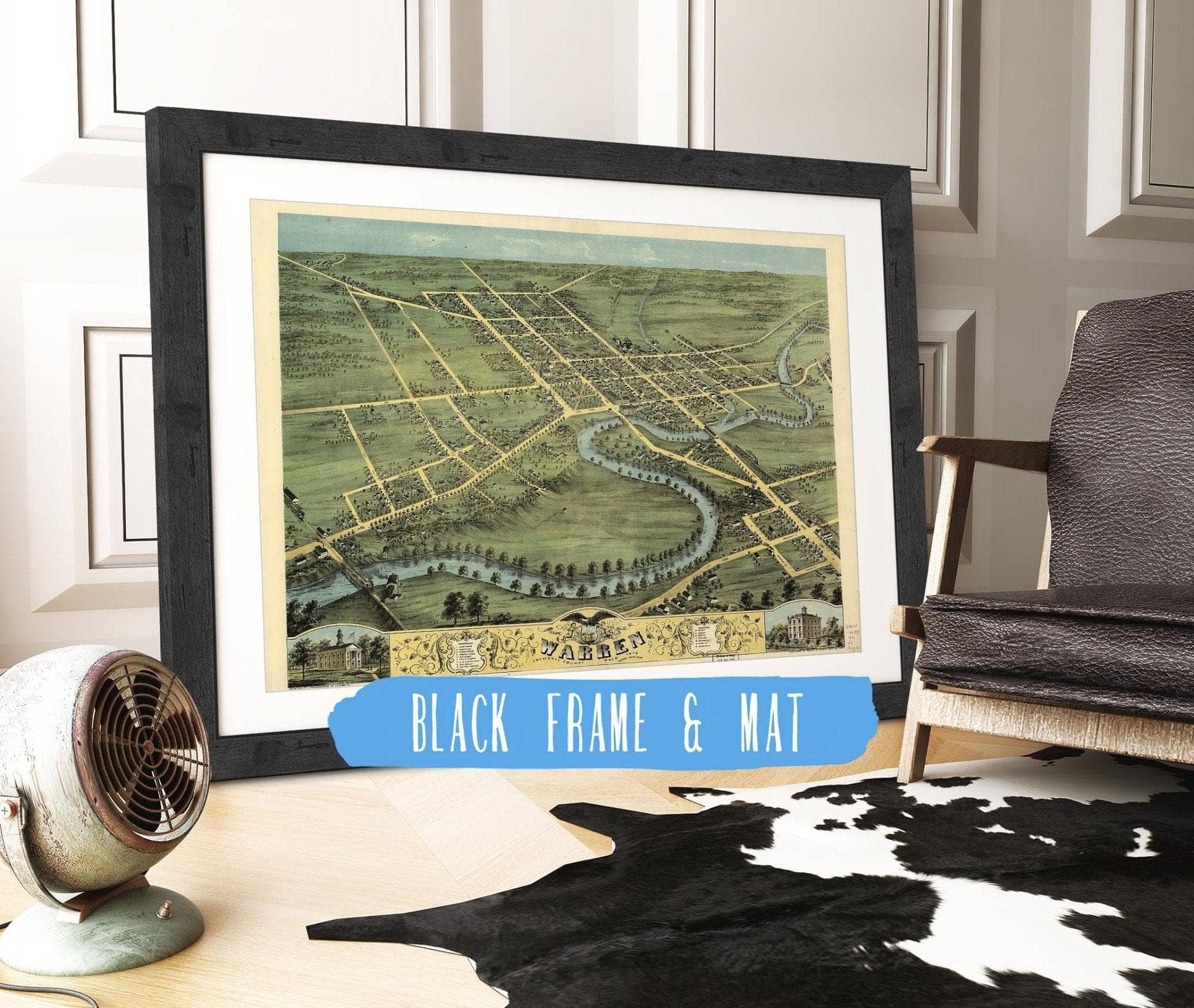 Birds Eye View Of Warren Trumbull County Ohio 1870 State of Ohio - Image 3