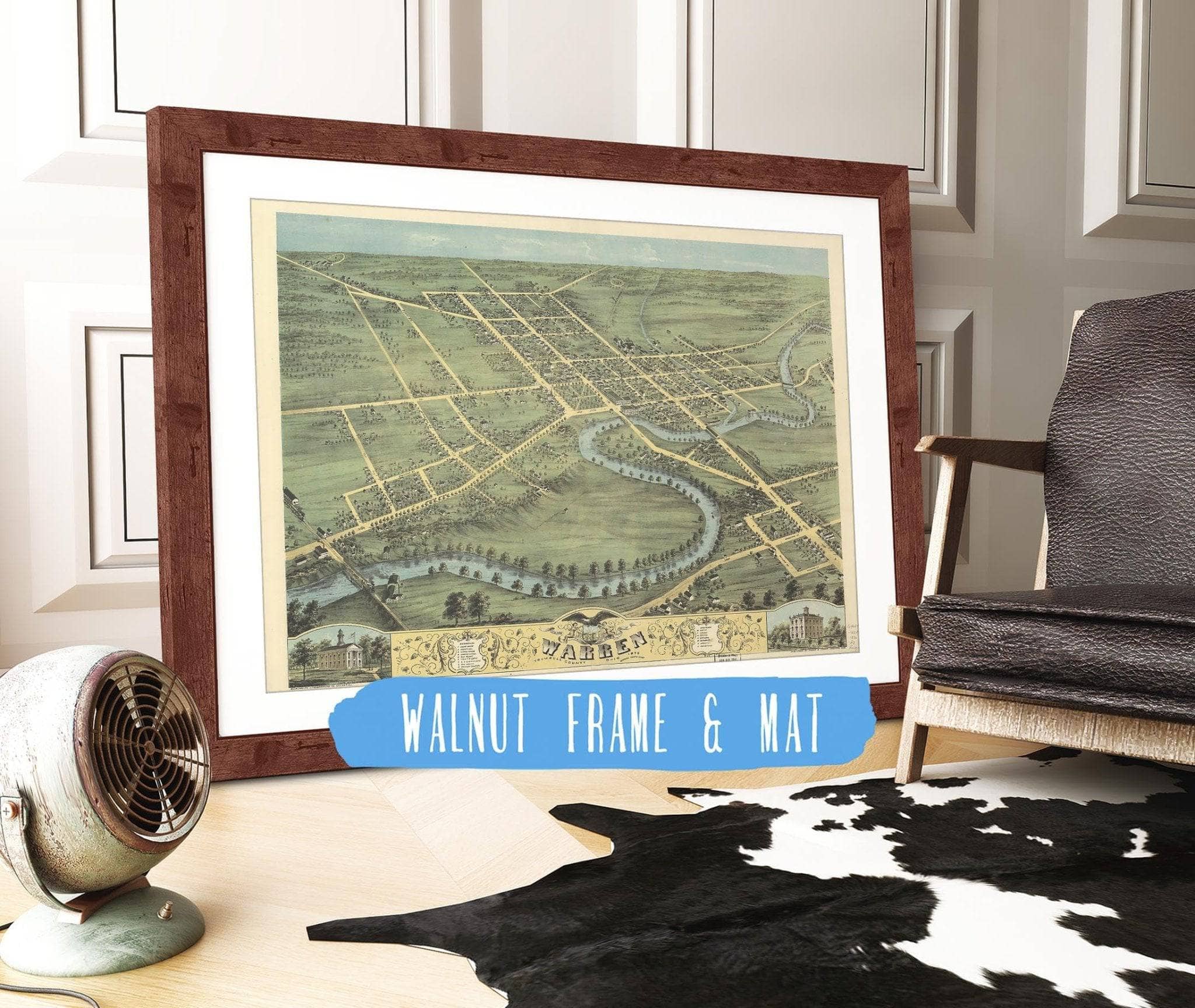 Birds Eye View Of Warren Trumbull County Ohio 1870 State of Ohio - Image 5