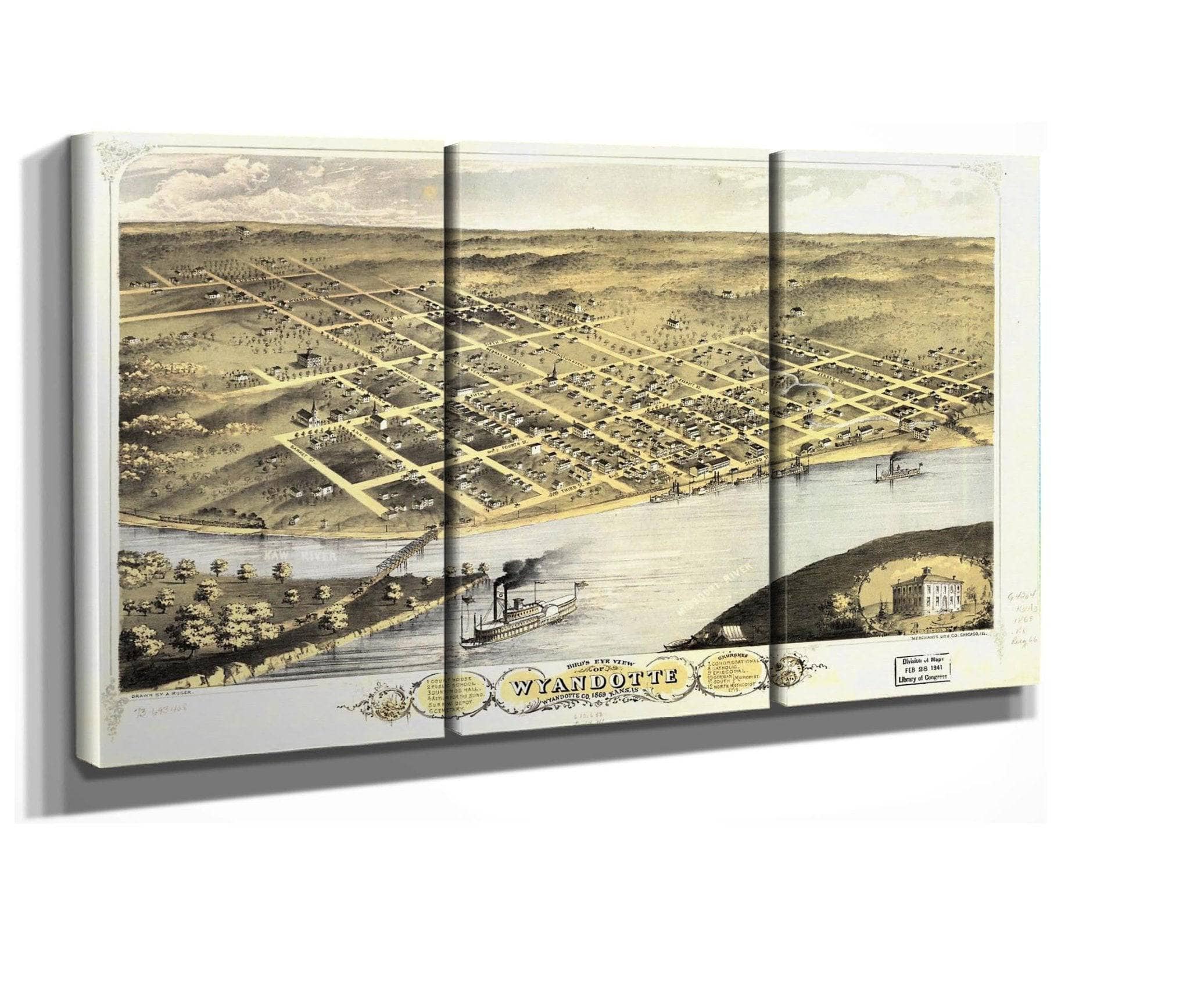 Birds Eye View Of Wyandotte Wyandotte Co Kansas 1869 State Of Kansas - Image 2