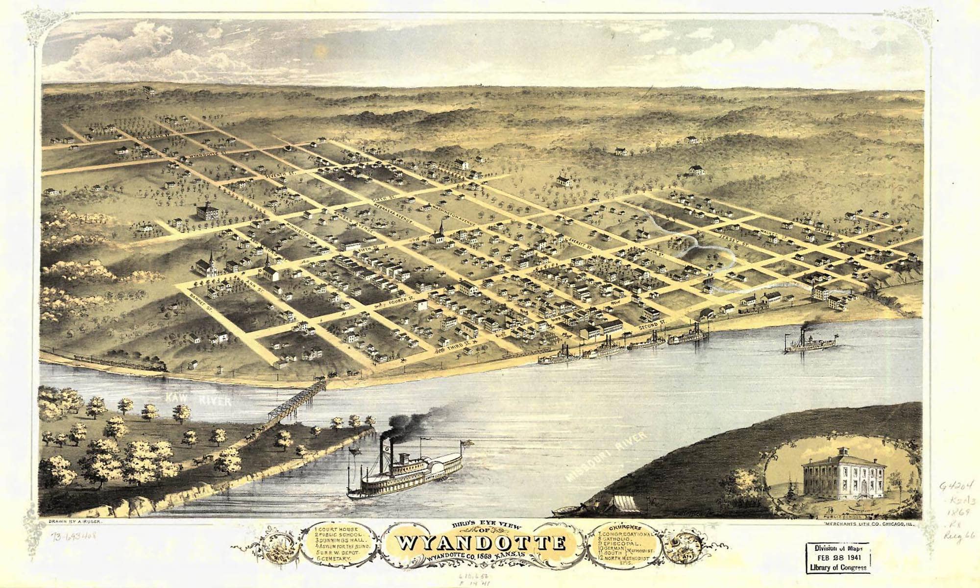 Birds Eye View Of Wyandotte Wyandotte Co Kansas 1869 State Of Kansas - Image 7