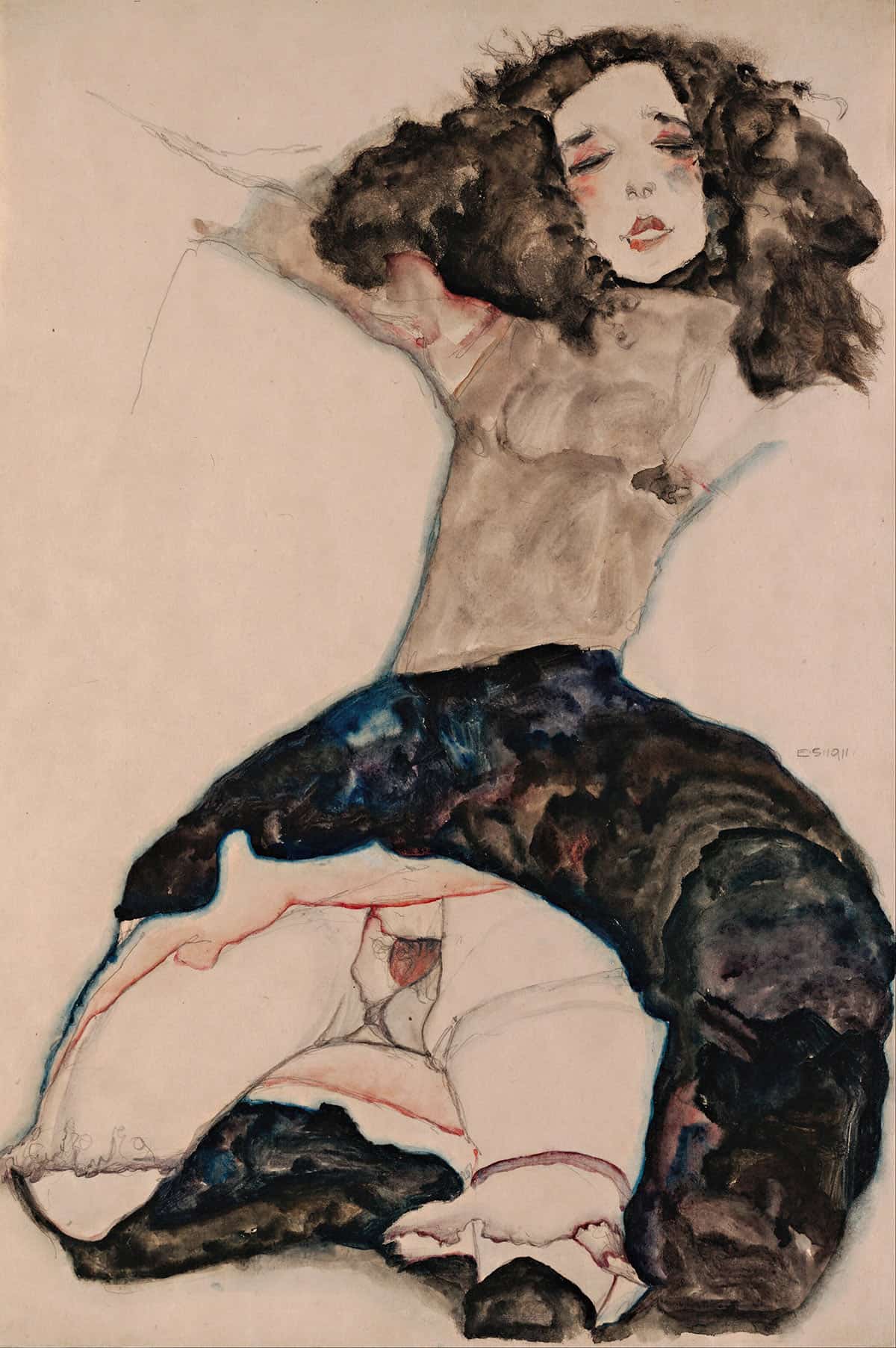 Black Haired Girl With Lifted Skirt by Egon Schiele - Image 3