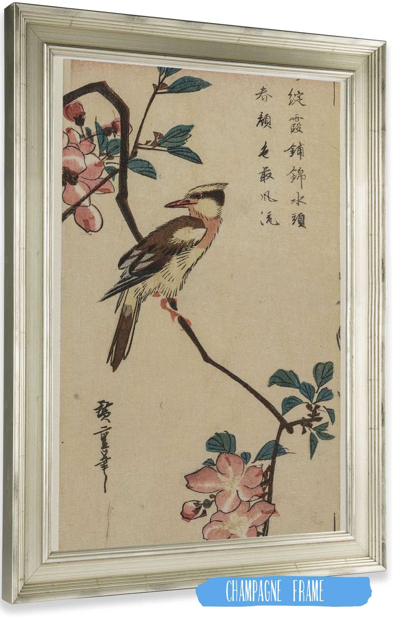 Black Naped Oriole Korean Warbler On A Hall Crabapple by Ando Hiroshige