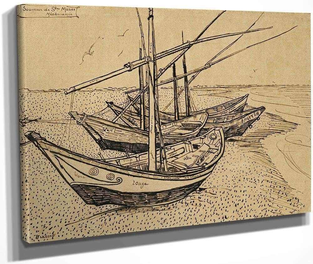 Boats On The Beach At Saintes Maries De La Mer By Vincent Van Gogh