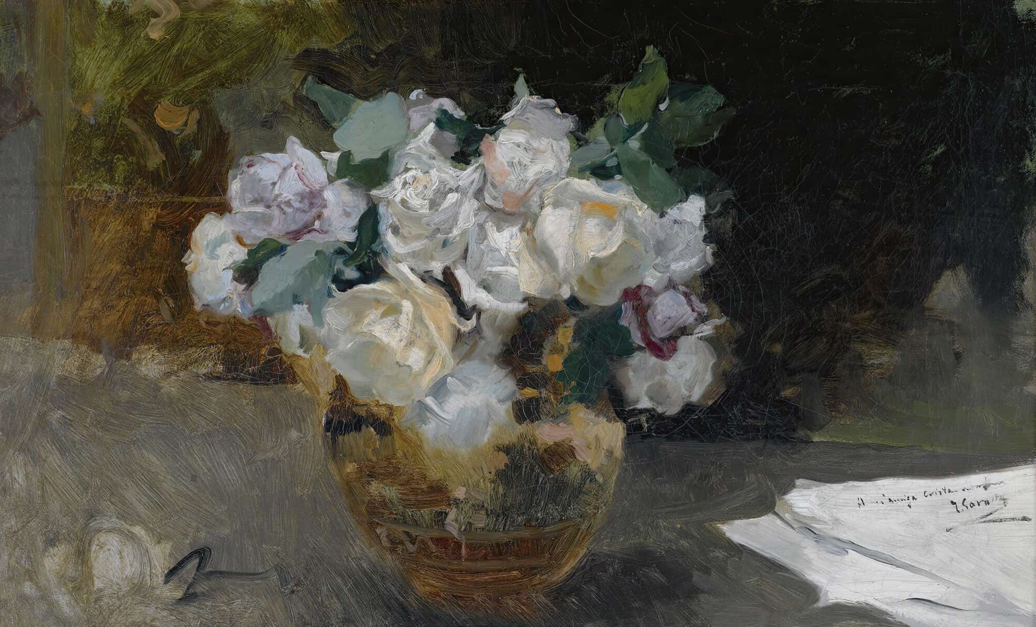 Bodegon De Rosas Blancas Bouquet Of White Roses by Joaquin Sorolla - Image 2