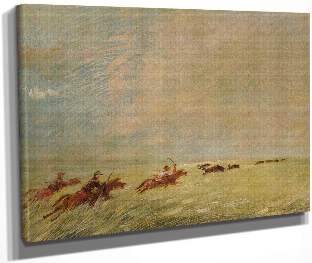 Bogard, Batiste, And I Chasing Buffalo In High Grass On A Missouri Bottom By George Catlin