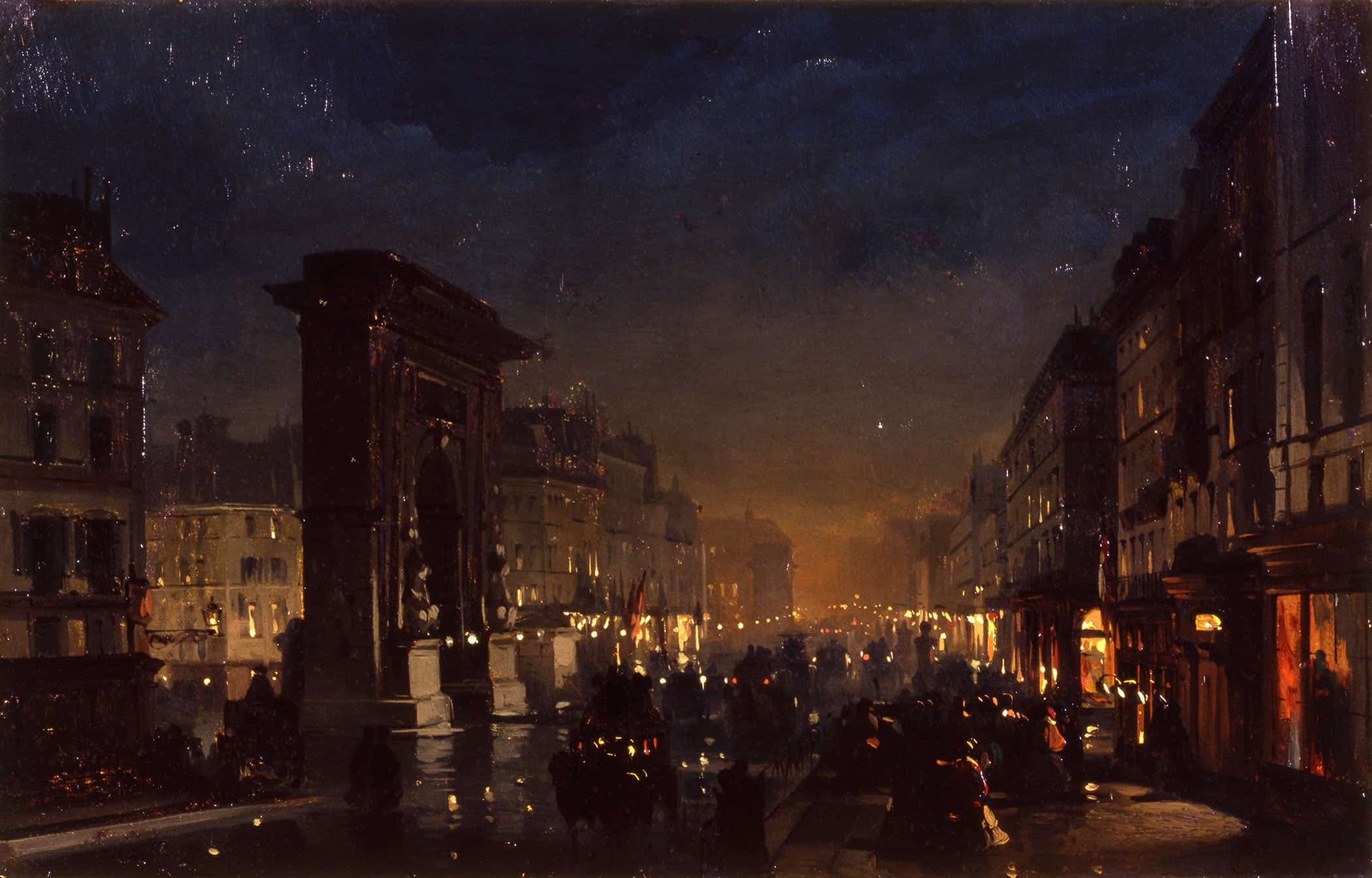 Boulevard Et Porte Saint Denis Olio Su Cartoncino Intelato by Ippolito Caffi - Image 2