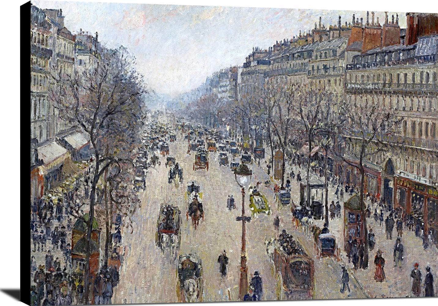 Boulevard Montmartre, Morning, Cloudy Weather Painting Pissarro Canvas Art - Image 2