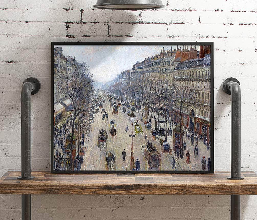 Boulevard Montmartre, Morning, Cloudy Weather Painting Pissarro Canvas Art - Image 4