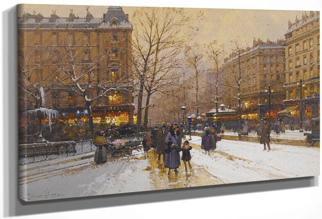 Boulevard Parisien Sous La Neige By Eugene Galien Laloue