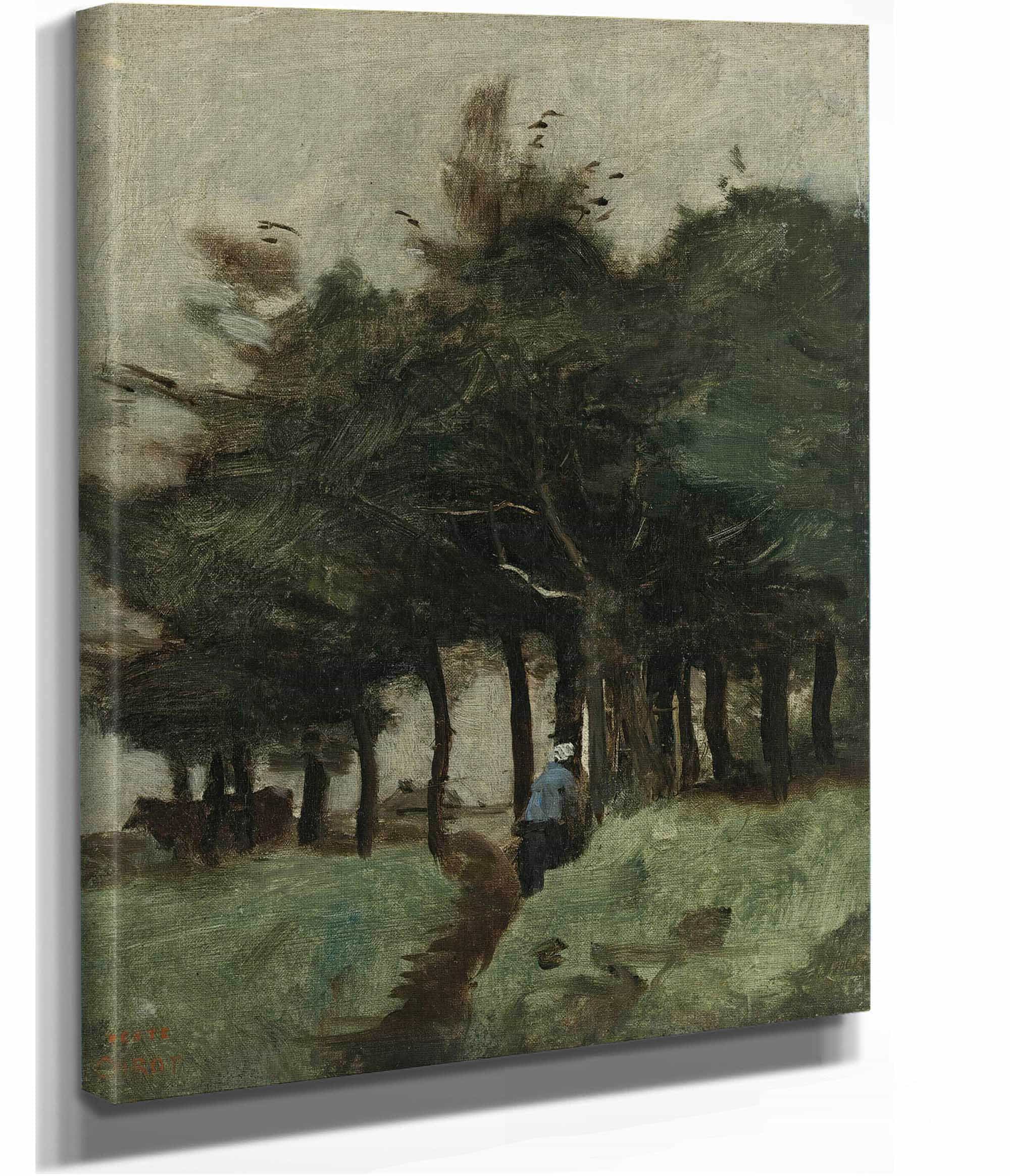 Boulogne Sur Mer Sentier Creux Domine Par Les Arbes by Jean Baptiste Camille Corot - Image 2
