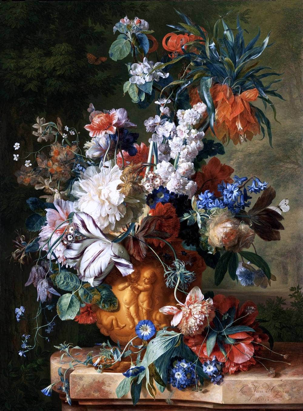 Bouquet Of Flowers In An Urn Painting Jan Van Huysum Canvas Art - Image 5