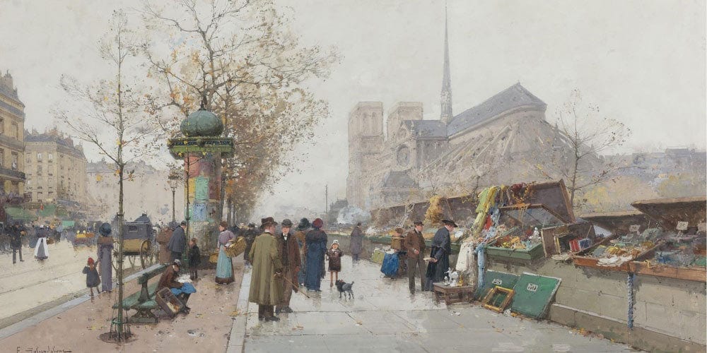 Bouquinistes On Le Quai De Tournelle Paris By Eugene Galien Laloue - Image 2