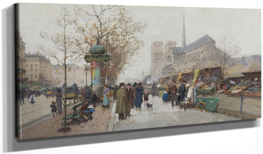 Bouquinistes On Le Quai De Tournelle Paris By Eugene Galien Laloue - Image 3