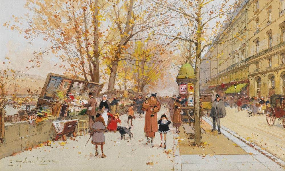 Bouquinistes Quai Du Louvre Paris By Eugene Galien Laloue - Image 5