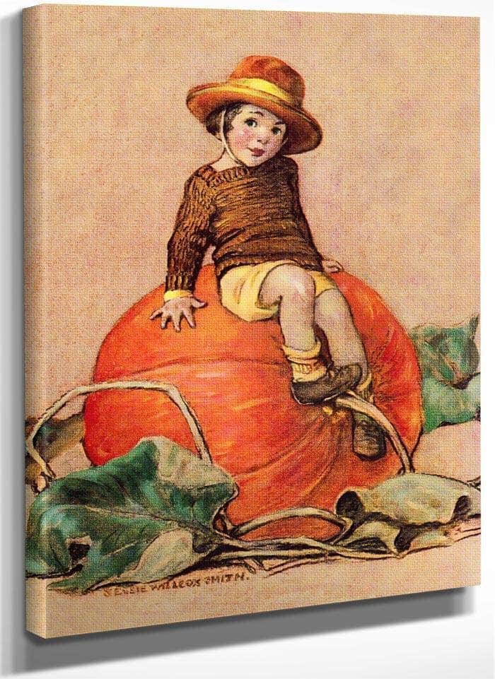 Boy On Pumpkin By Jessie Willcox Smith