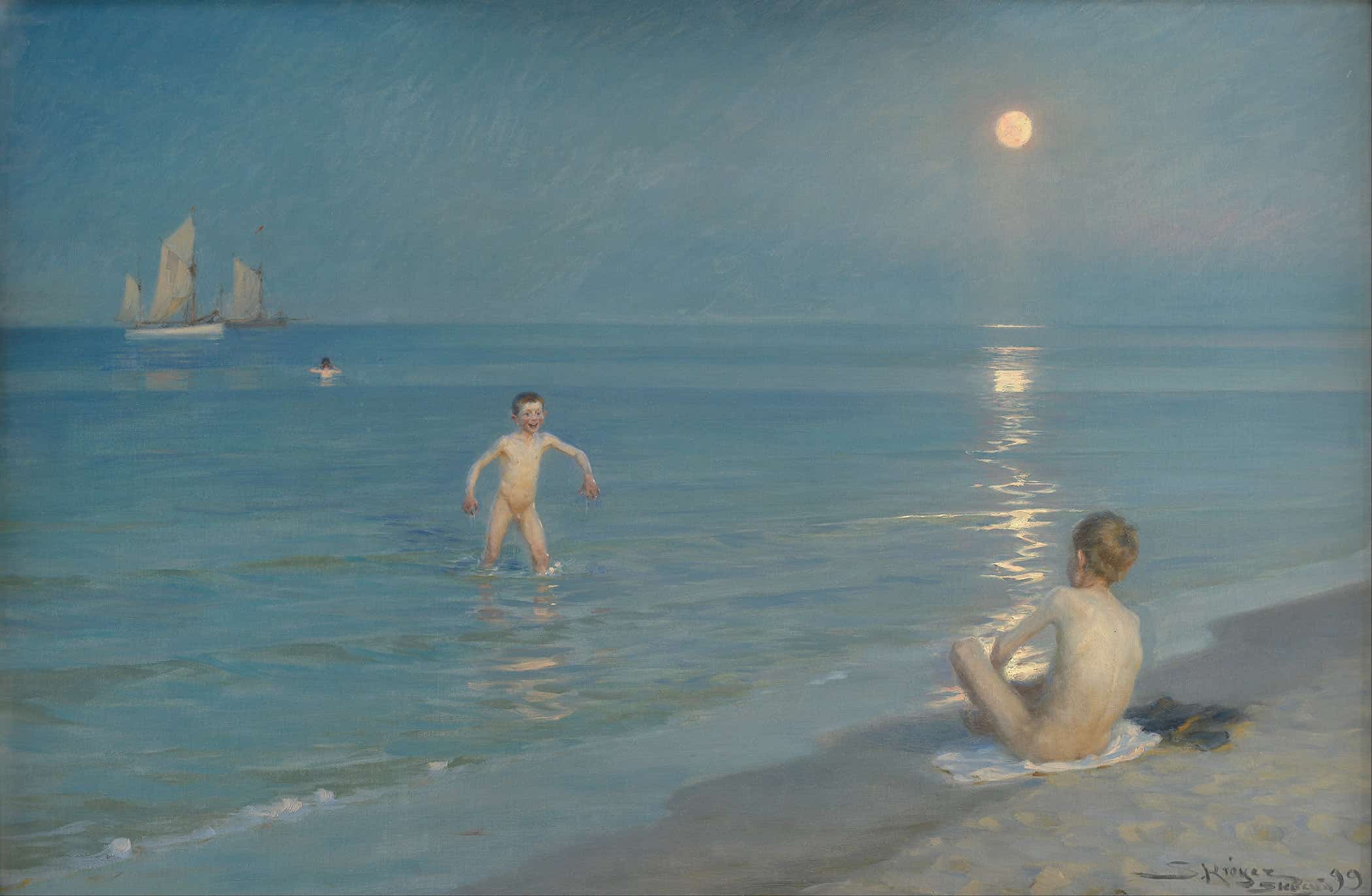 Boys Bathing At Skagen Summer Evening by Peder Severin Kroyer - Image 2
