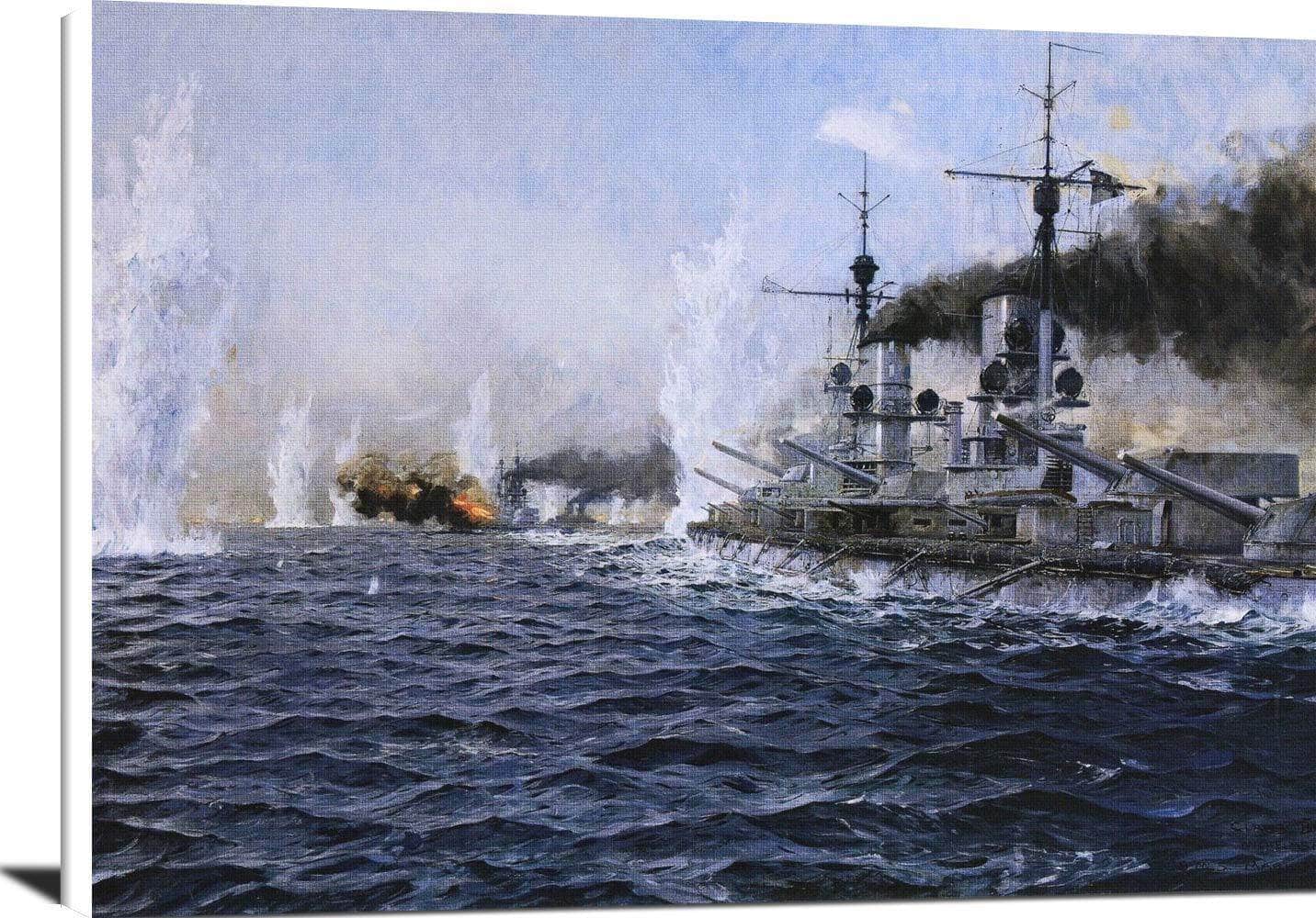 British Fleet Fired Upon At The Battle Of Jutland Painting Bergen Canvas Art