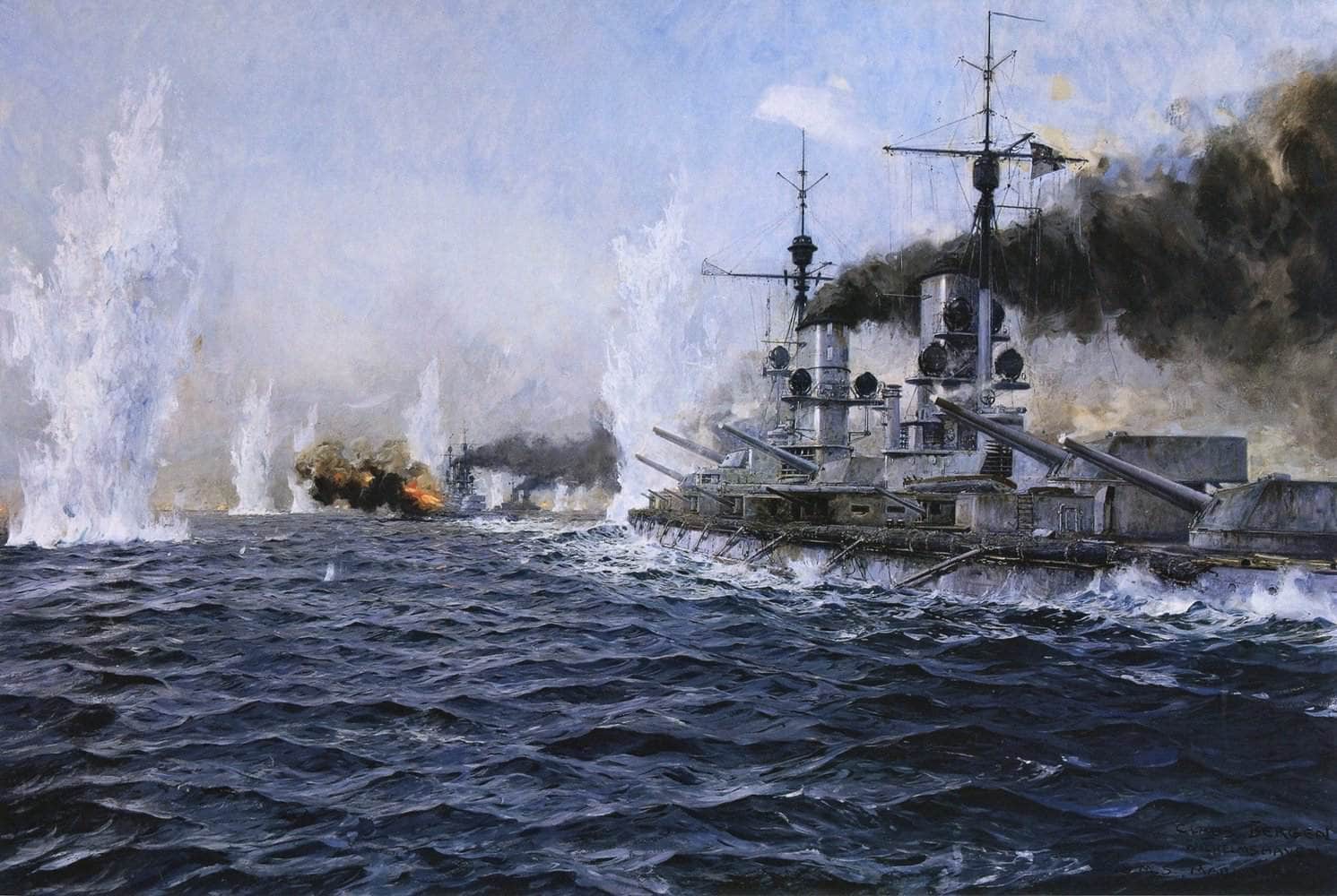British Fleet Fired Upon At The Battle Of Jutland Painting Bergen Canvas Art - Image 5
