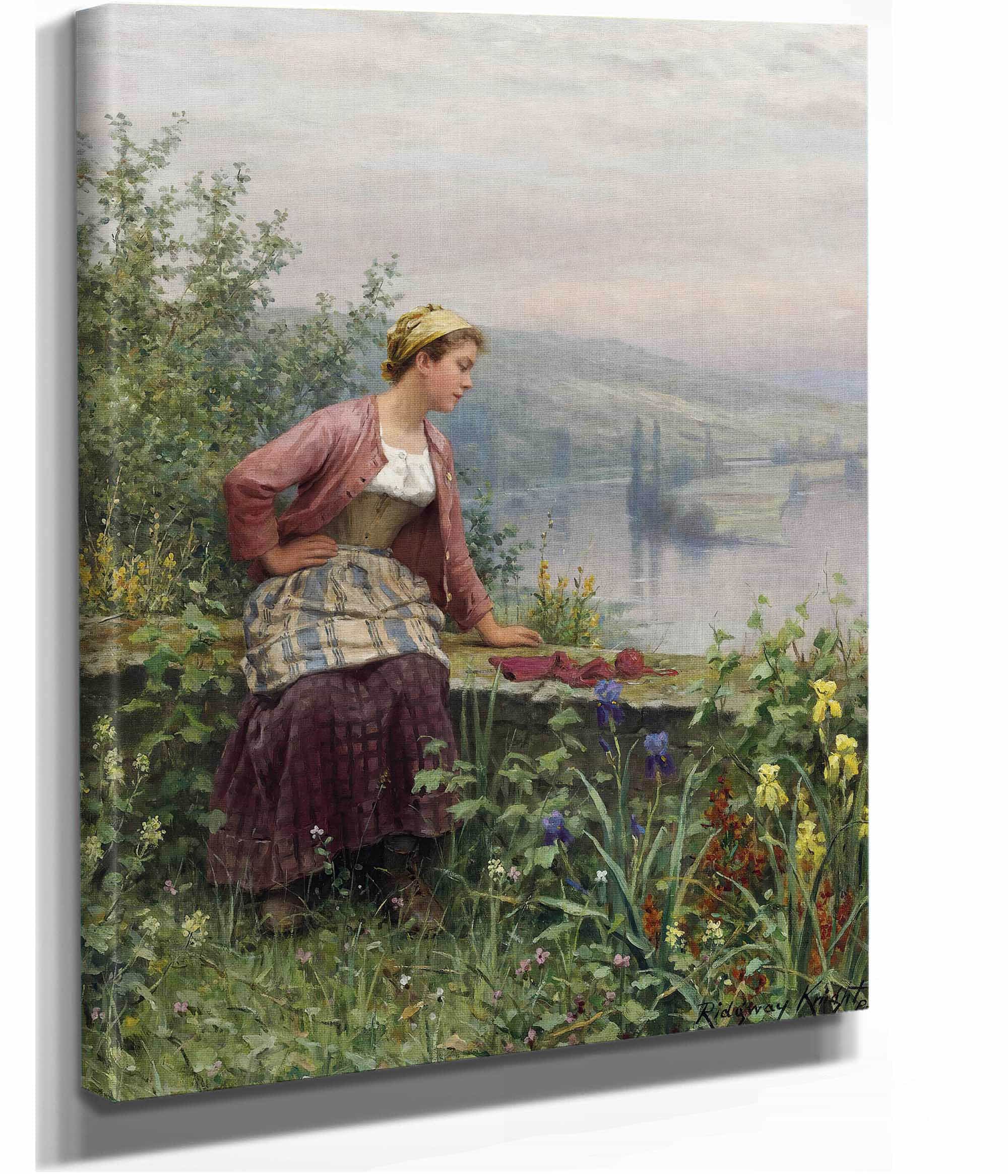 Brittany Girl Overlooking A Stream by Daniel Ridgway Knight - Image 2