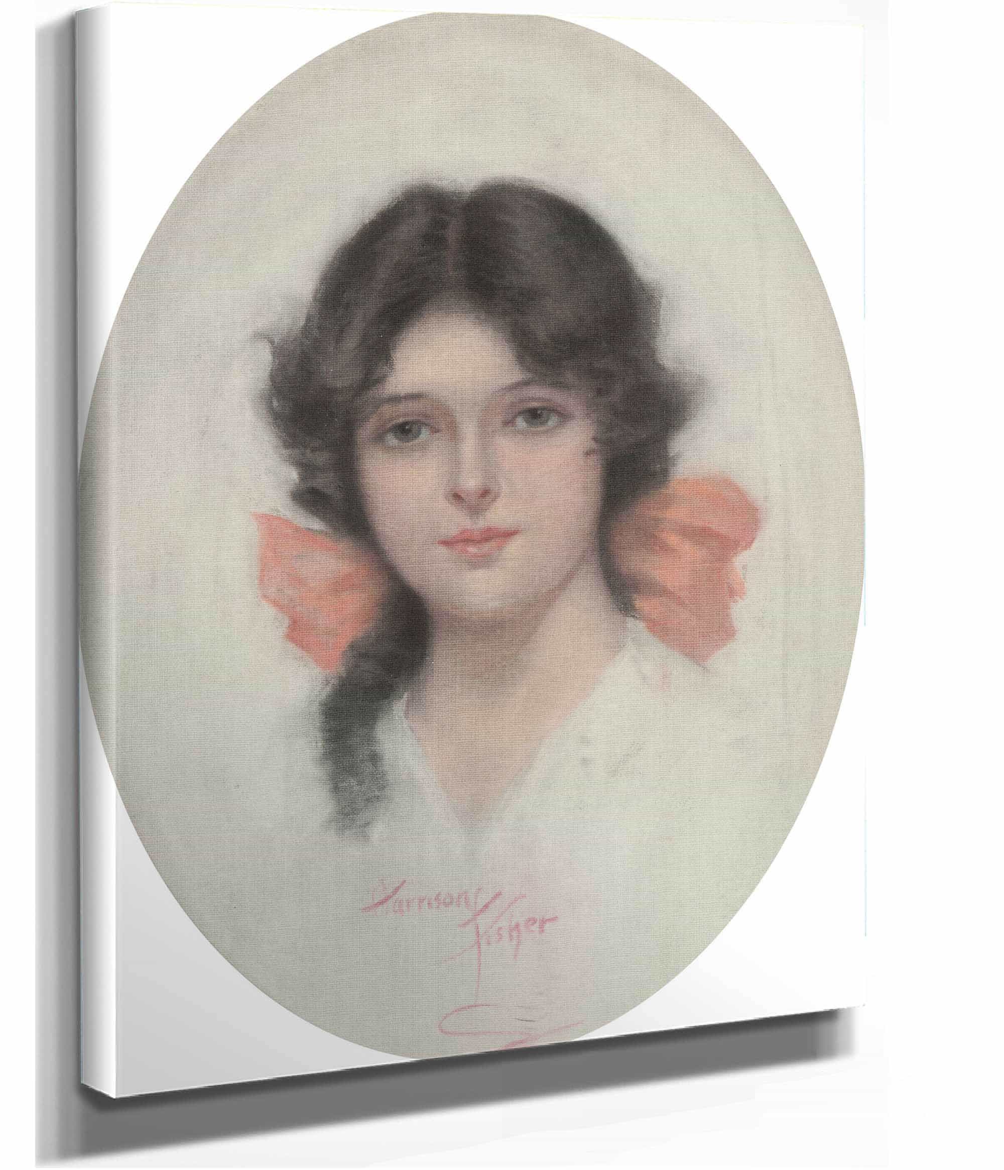 Brunette With Pink Bow by Harrison Fisher - Image 2