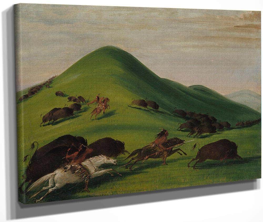 Buffalo Chase Over Prairie Bluffs By George Catlin