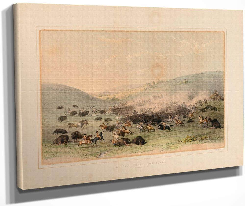 Buffalo Hunt Surround No. 9 By George Catlin