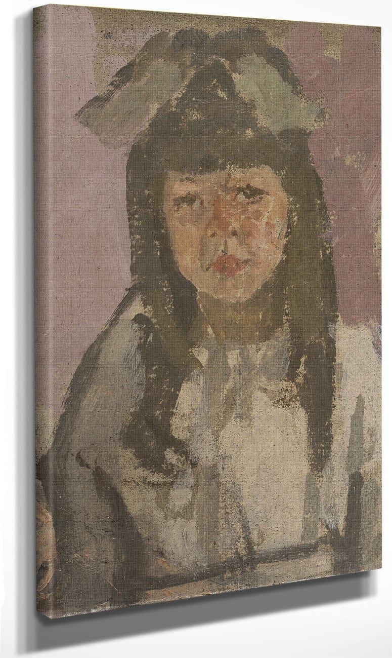 Bust Of A Girl With A Bow Before A Pink Background 1920 By Gwendolen Mary John
