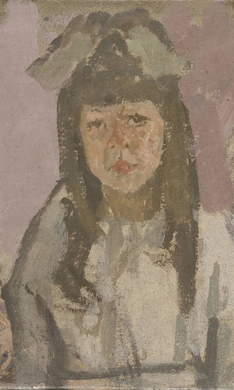 Bust Of A Girl With A Bow Before A Pink Background 1920 By Gwendolen Mary John - Image 6
