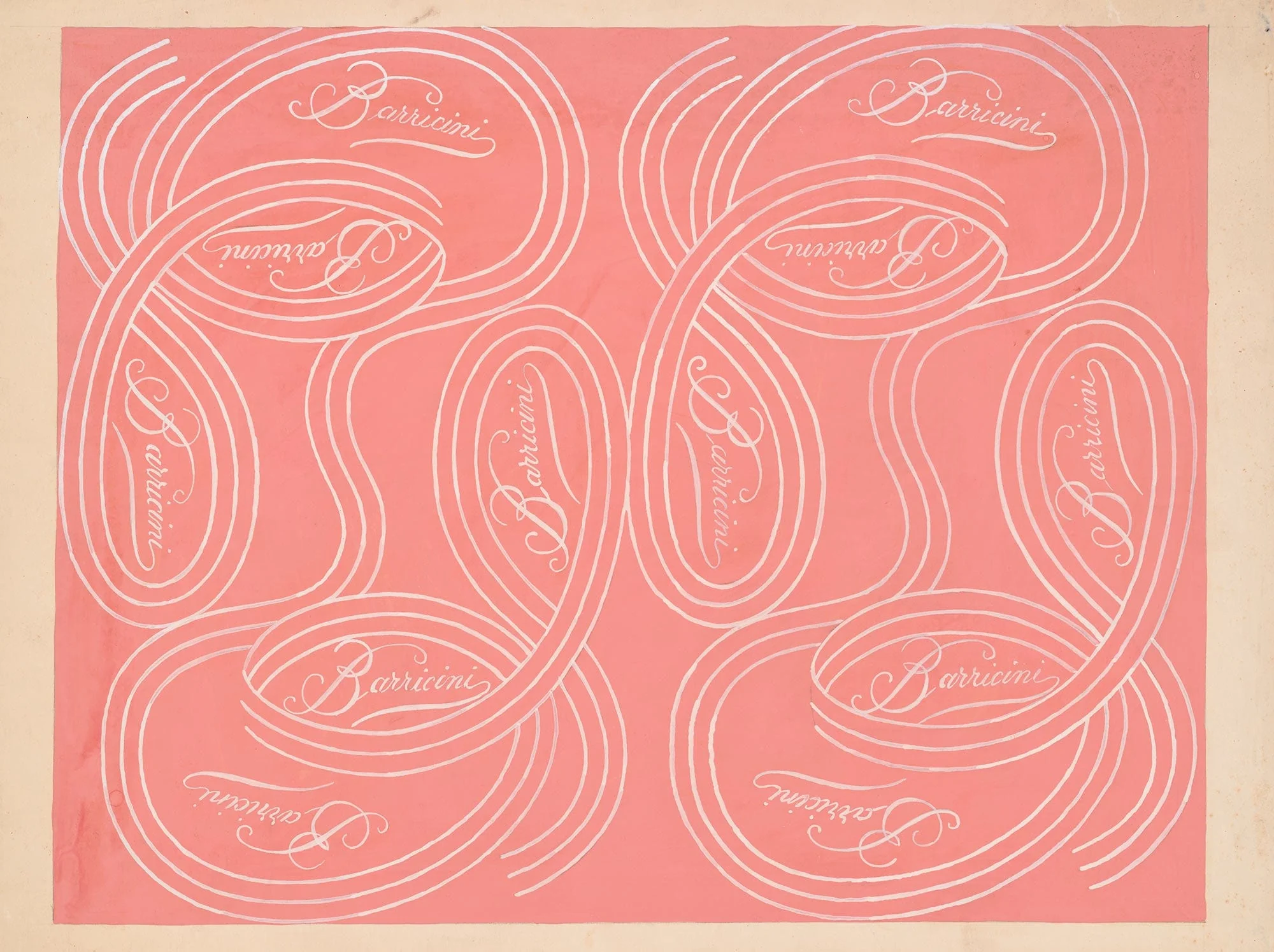 Calligraphic Scrolls And Script On Salmon Background by Winold Reiss