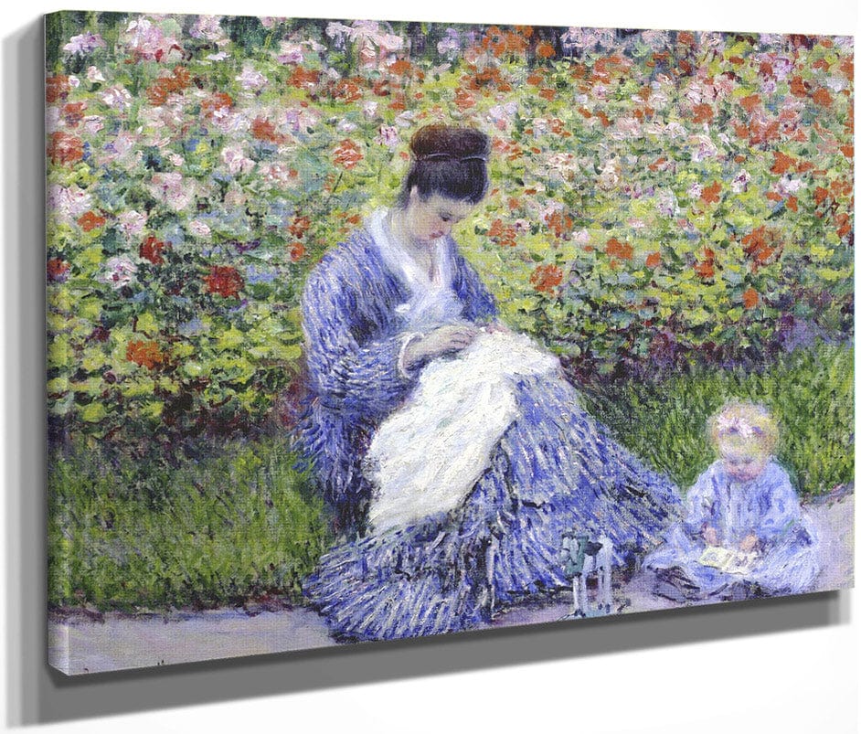 Camille Monet And A Child In The Artist's Garden In Argenteuil By Claude Monet
