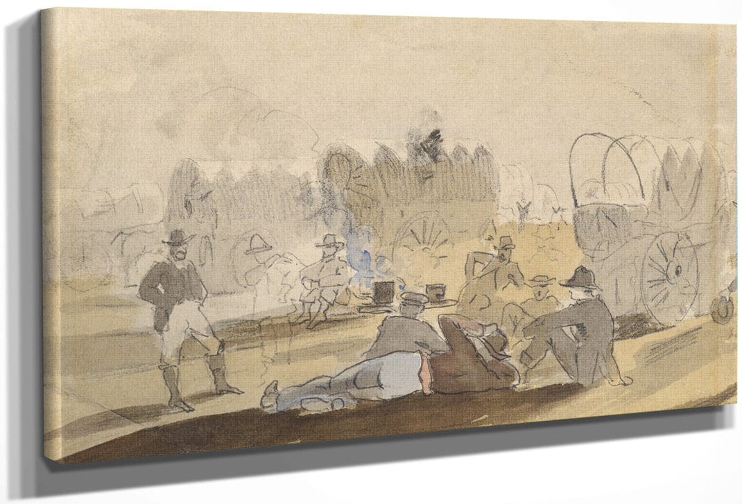 Caravan With Covered Wagons [Recto] By Winslow Homer