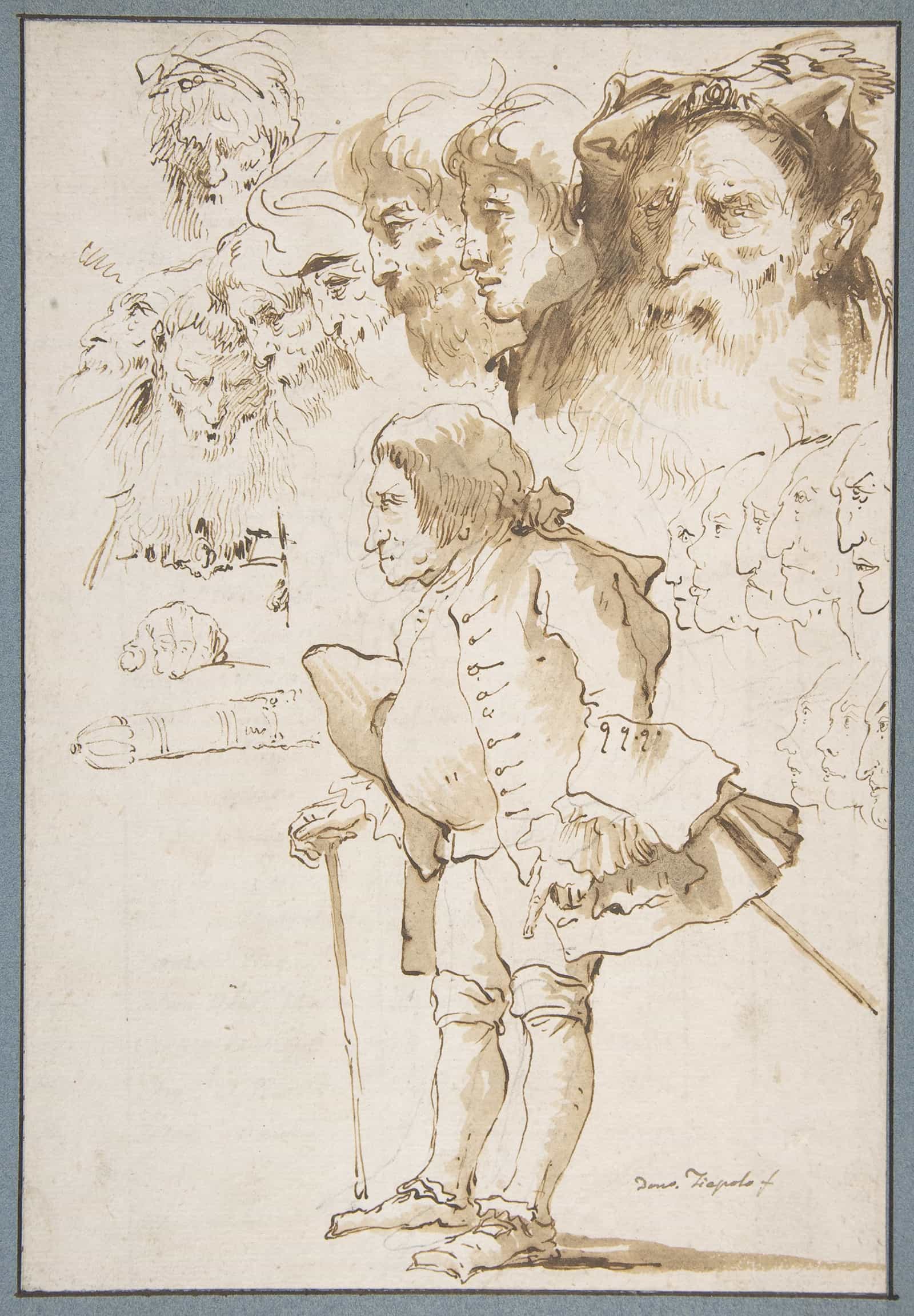 Caricature Of A Gentleman And Other Studies by Giovanni Domenico Tiepolo