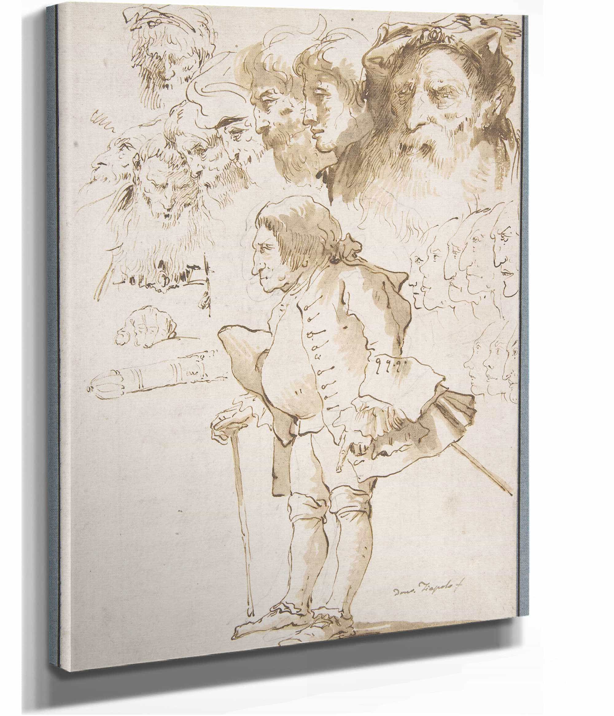 Caricature Of A Gentleman And Other Studies by Giovanni Domenico Tiepolo - Image 2
