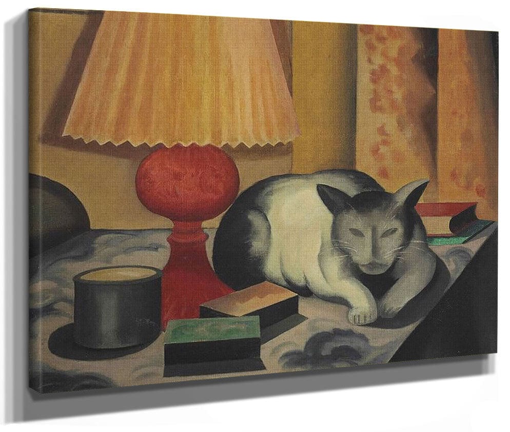 Cat And Lamp By George Ault