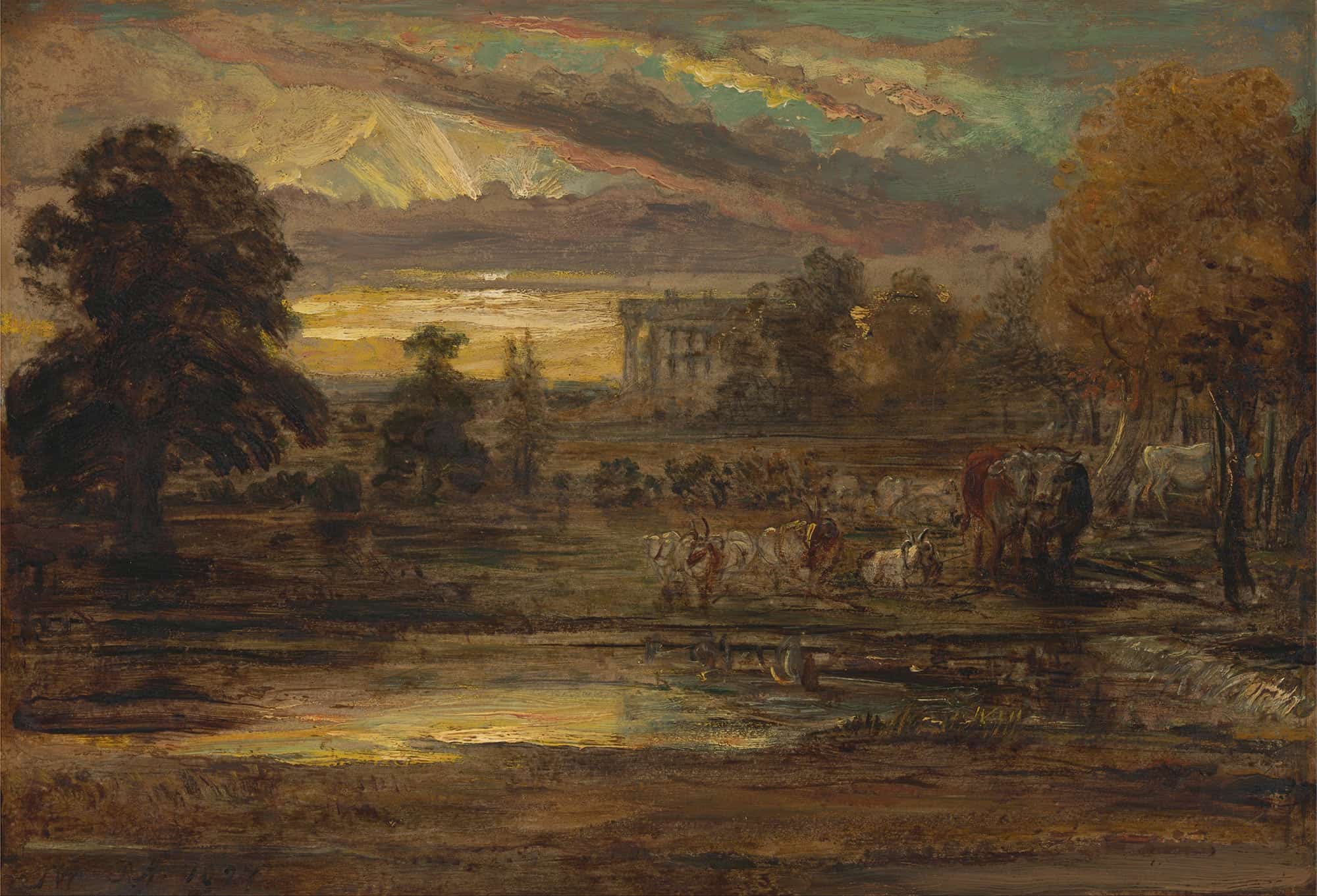 Cattle At A Pool At Sunrise by James Ward