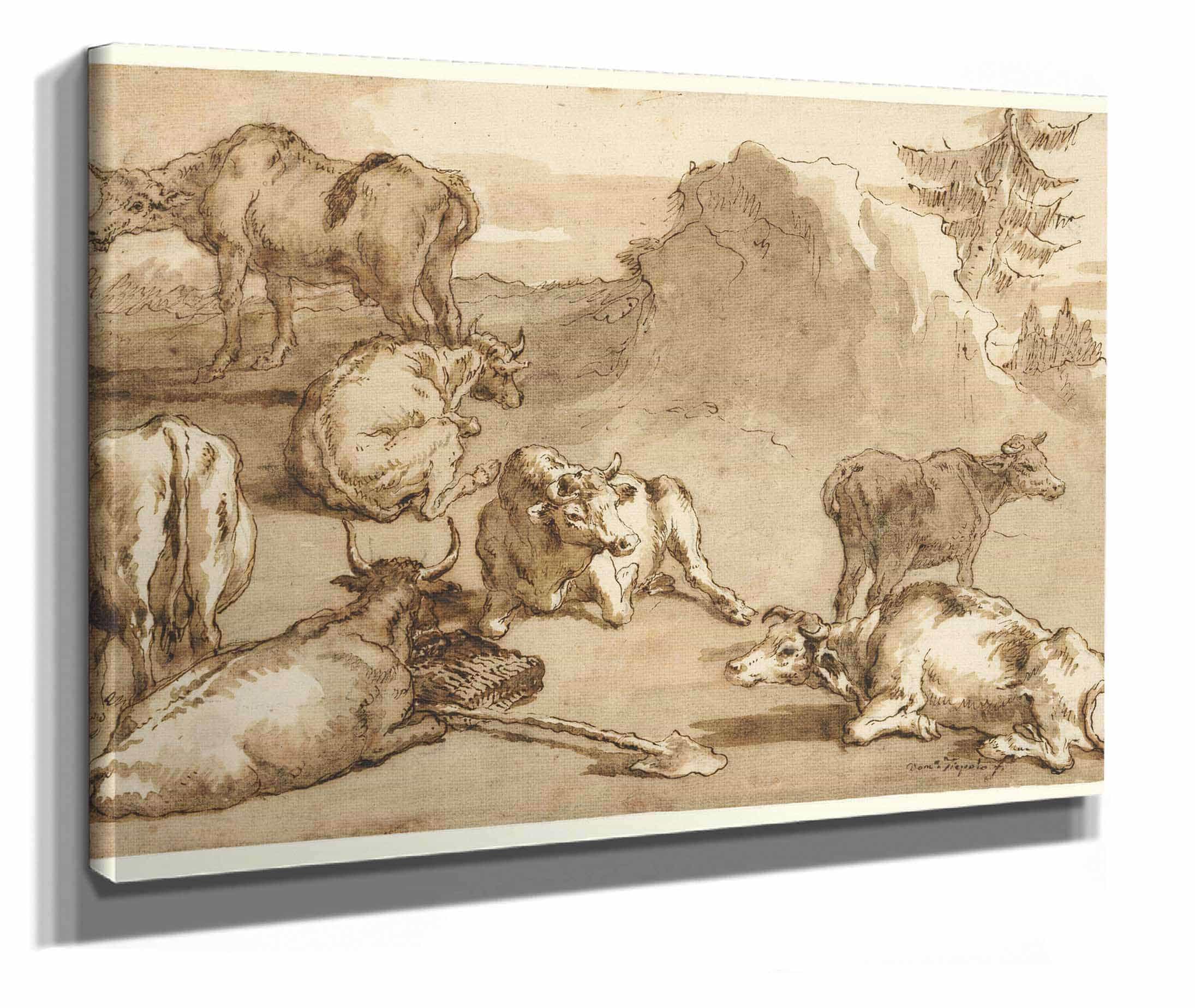Cattle In A Landscape Mid Th Early Th Century by Giovanni Domenico Tiepolo - Image 2