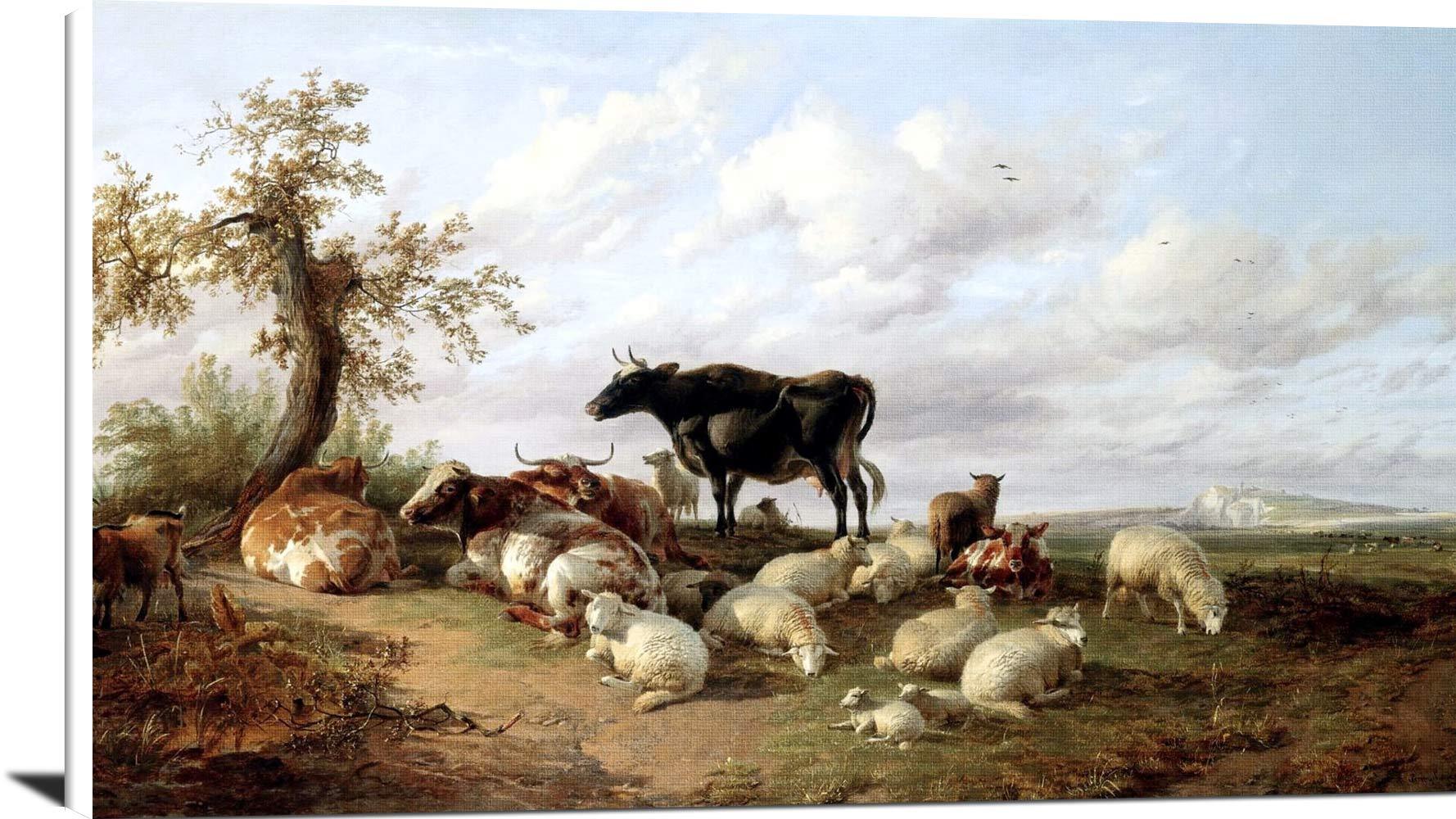 Cattle Sheep Goats In A Canterbury Meadow Painting Thomas Cooper Canvas Art