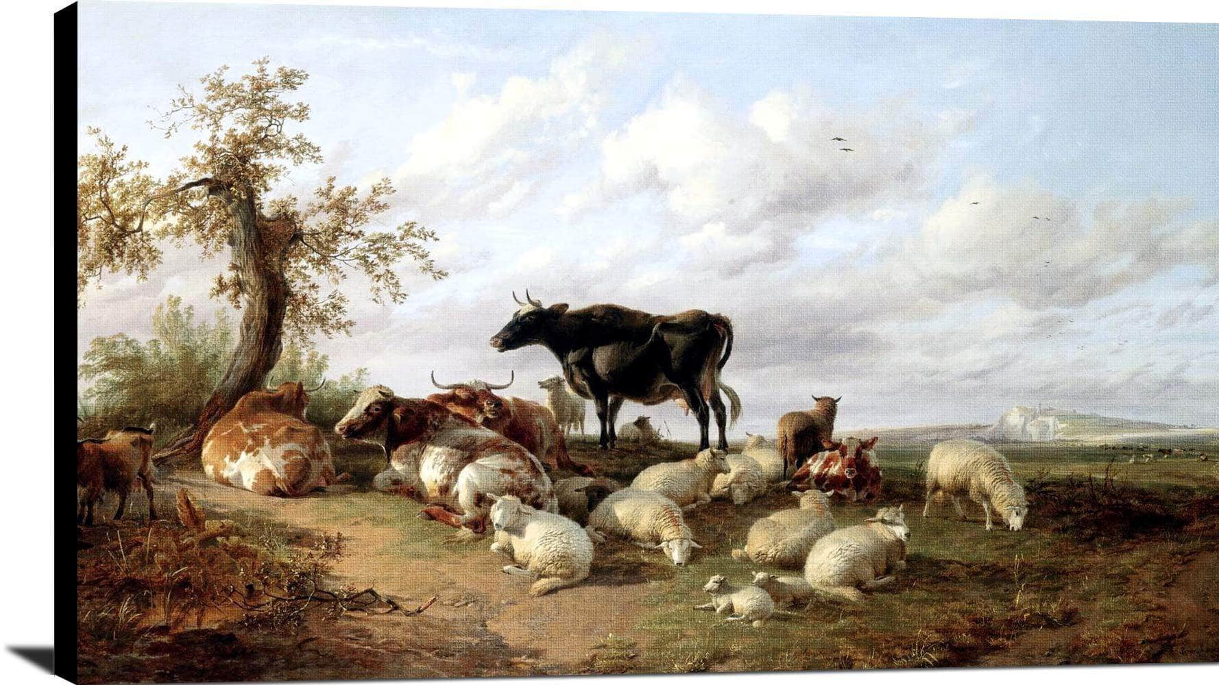 Cattle Sheep Goats In A Canterbury Meadow Painting Thomas Cooper Canvas Art - Image 2