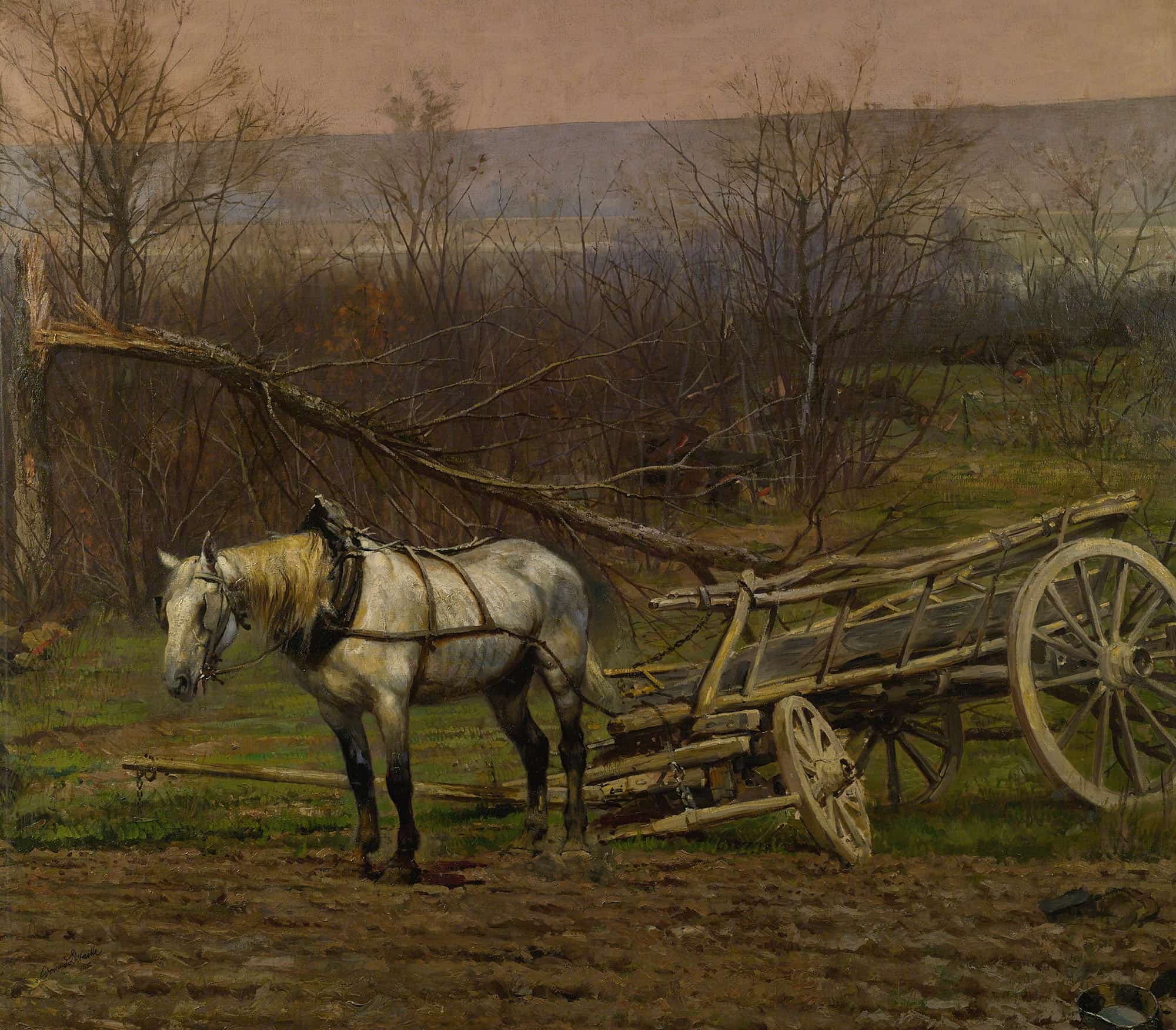 Charrette Attelee Dun Cheval Blanc by Jean Baptiste Edouard Detaille
