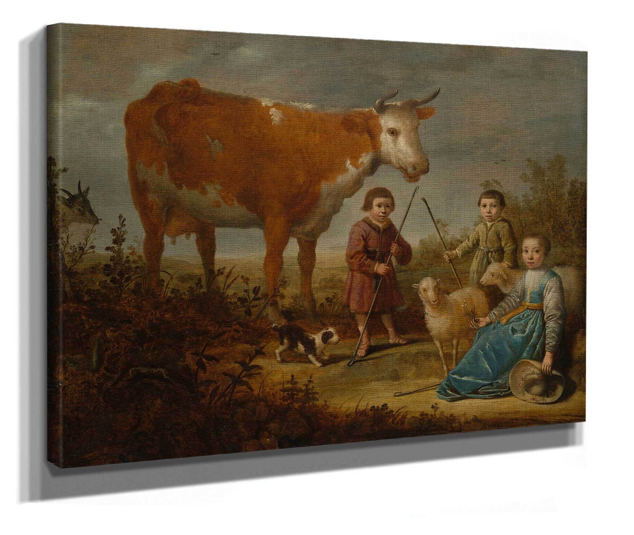 Children And A Cow by Aelbert Cuyp