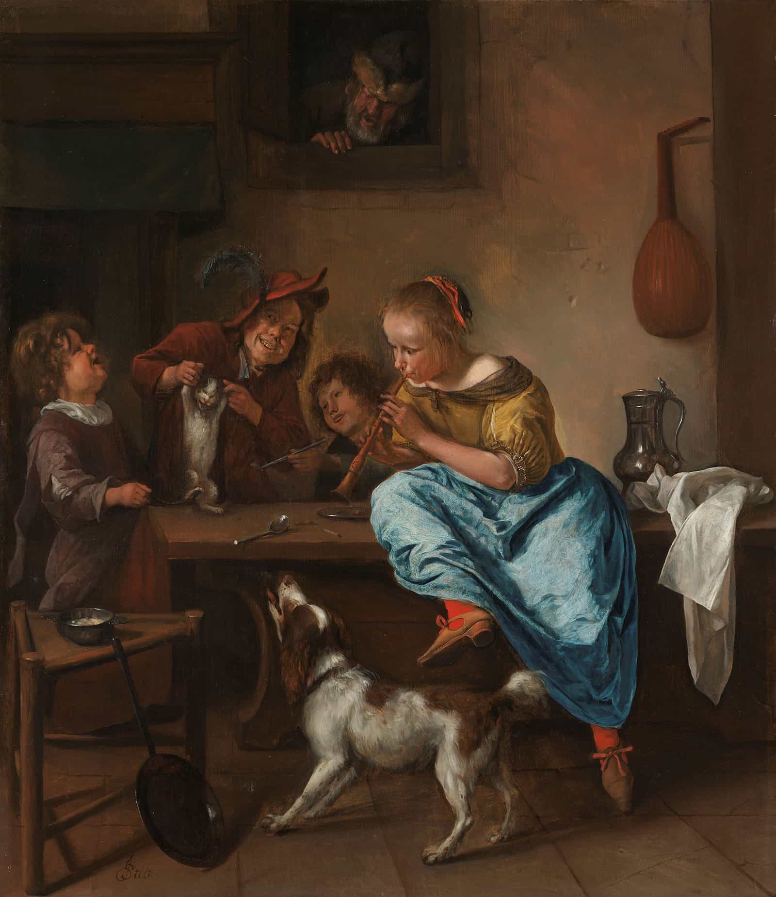 Children Teaching A Cat To Dance Known As The Dancing Lesson by Jan Steen